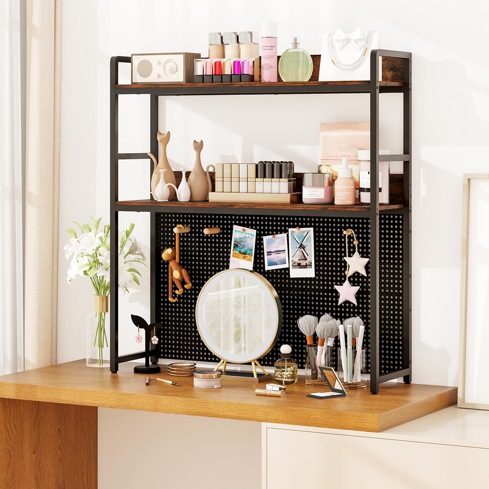 RELAX4LIFE Libreria da Scrivania, Scrivania Organizzatore Tavolo con Pegboard, Espositore Mensola Aperta per Dormitorio Ufficio e Studio, 94 x 27 x 103 cm