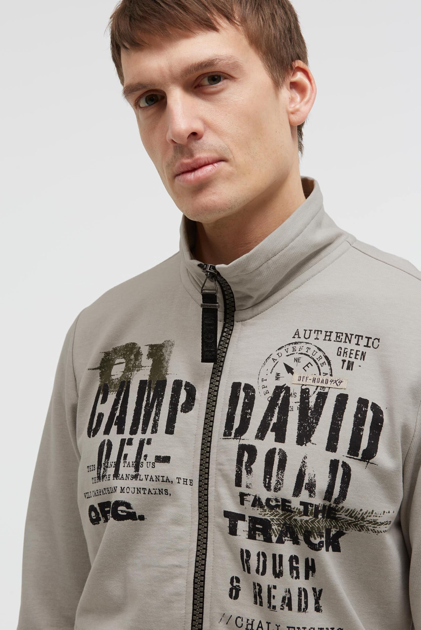 Camp David Herren Sweatjacke mit Label Print