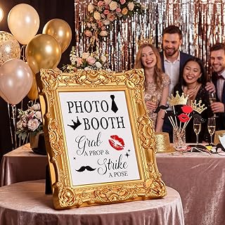 Qunclay Vintage Wedding Photo Booth Sign with Gold Frame Retro Resin Pho...