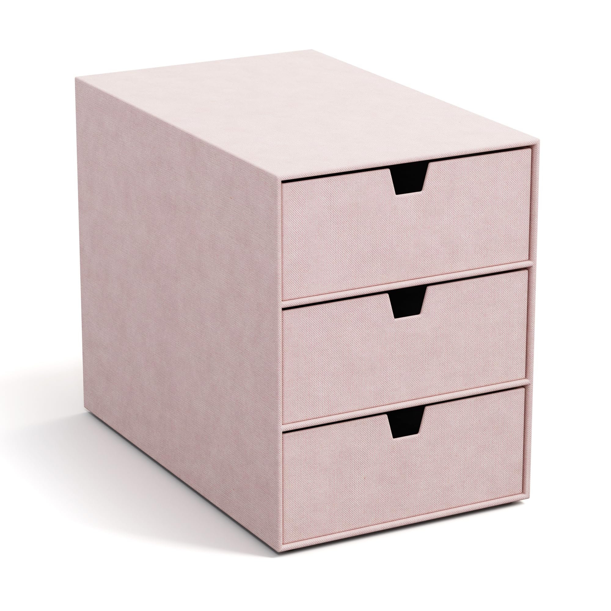 BIGSO INGRID Schubladenbox für Dokumente und Bürobedarf – Schreibtisch Organizer mit 3 Schubladen – Ablagesystem aus 100% recycelter Faserplatte und Papier in Leinenoptik – rosa