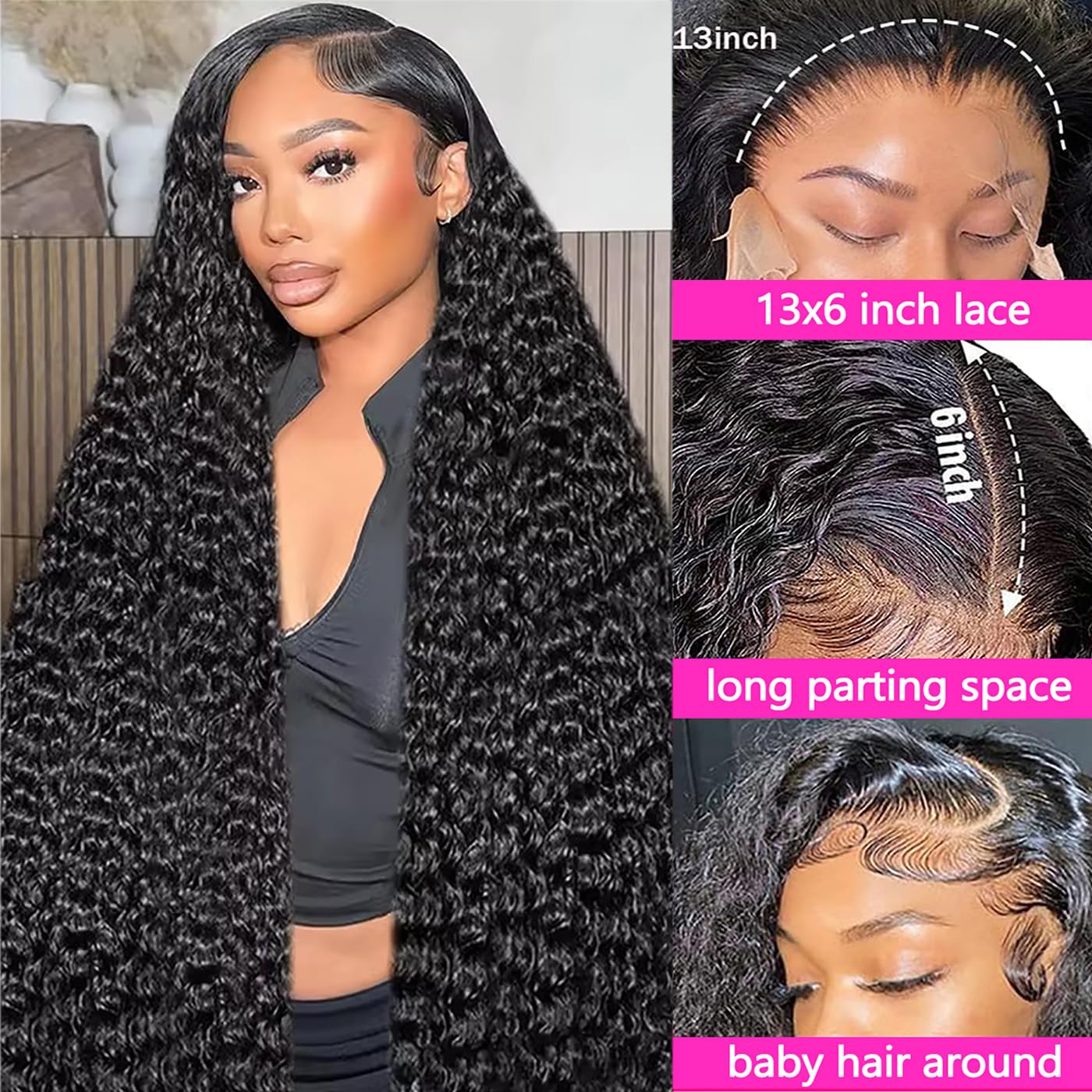 Water Wave Human Hair Wig 13x6 Lace Front Wigs Human Hair Pre Plucked 200 Density Water Wave Lace Front Wigs for Women 32 Inch Natural Color