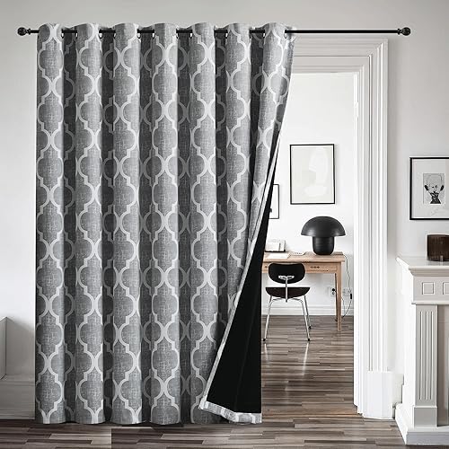 Beauoop Cortinas 100% opacas de 84 pulgadas de largo para puerta corredera de patio, color gris, extraanchas, marroquíes, para oscurecer la