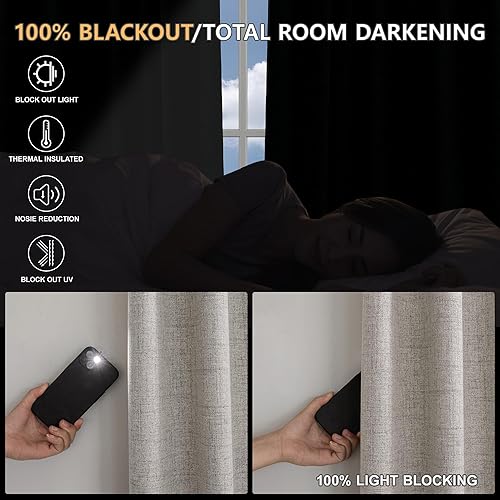 Miniatura 4 de Novecozy Cortinas 100% opacas de 90 pulgadas de largo, cortinas de lino con aislamiento térmico y cortinas para dormitoriosala de estar, bolsillo