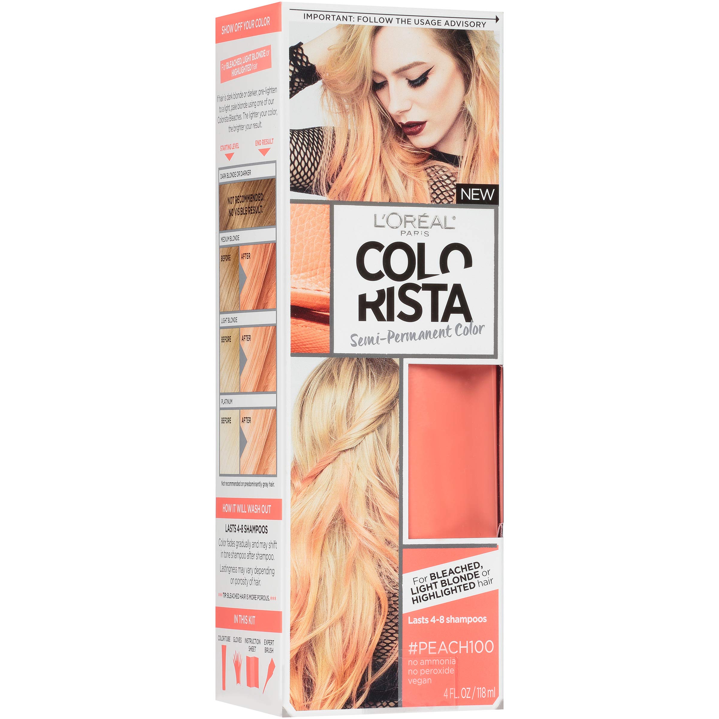 L'Oréal Paris Colorista Semi-Permanent Hair Color for Light Bleached or Blondes, Peach