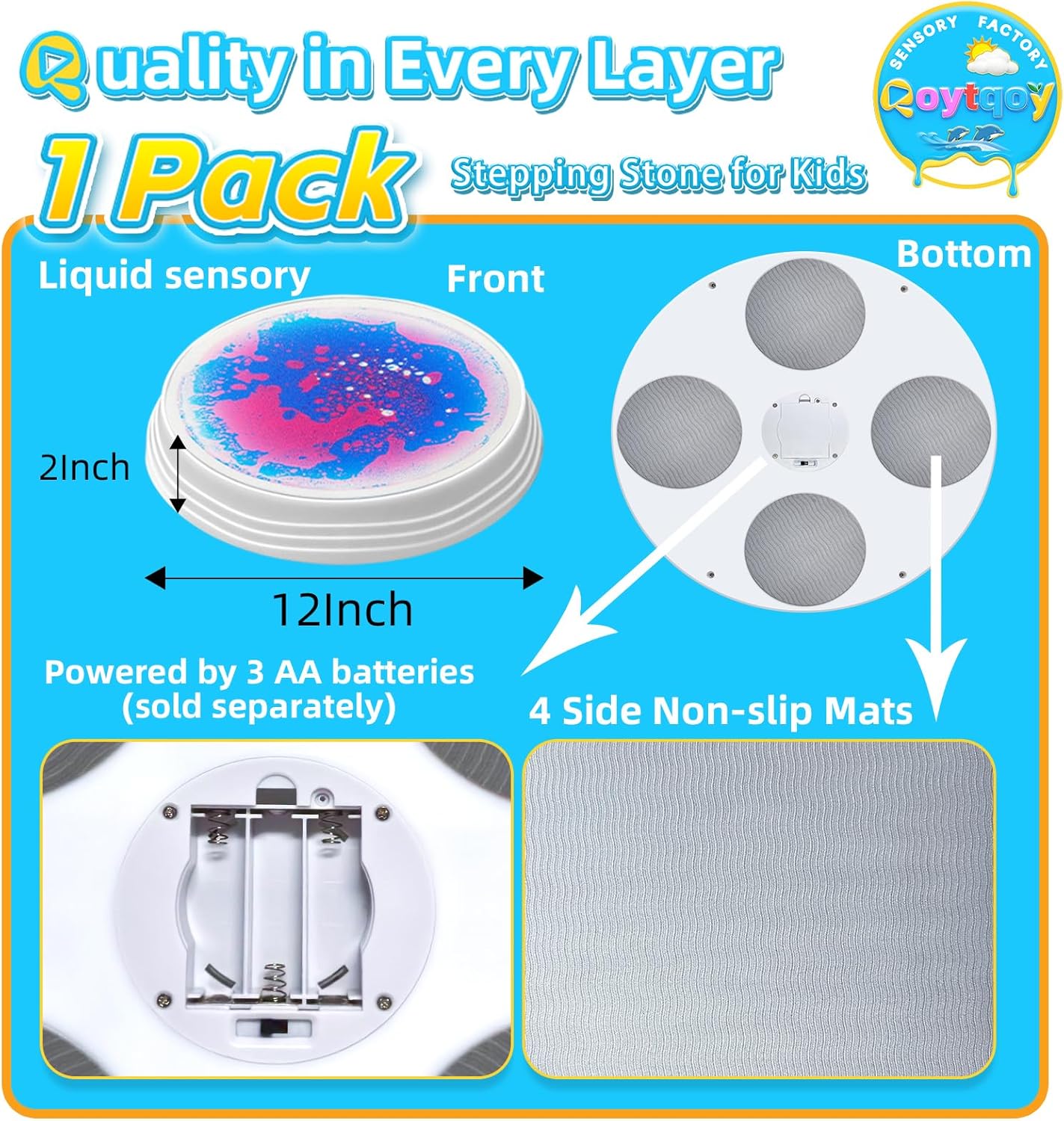 Liquid Light Up Stepping Stones - 1 Pack Round Liquid Sensory Balance Stones for Kids 3 Age Up