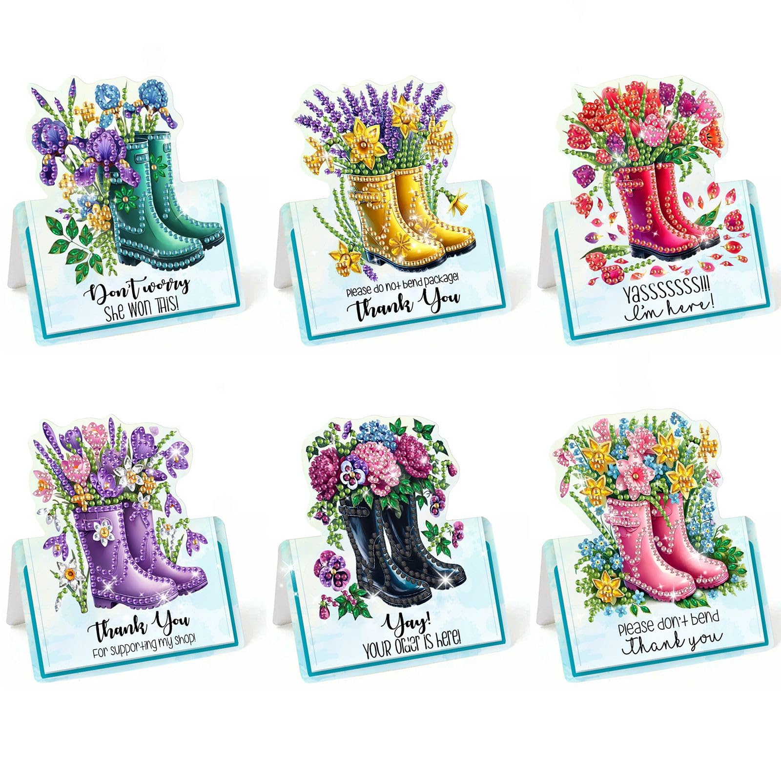 Lebartm 6Pcs 3D Folding Greeting Card DIY Diamond Art Painting Foldable Thank You Cards with White Envelopes Blessing Greeting Card Set for Festival Holiday-Wellies โ image 1