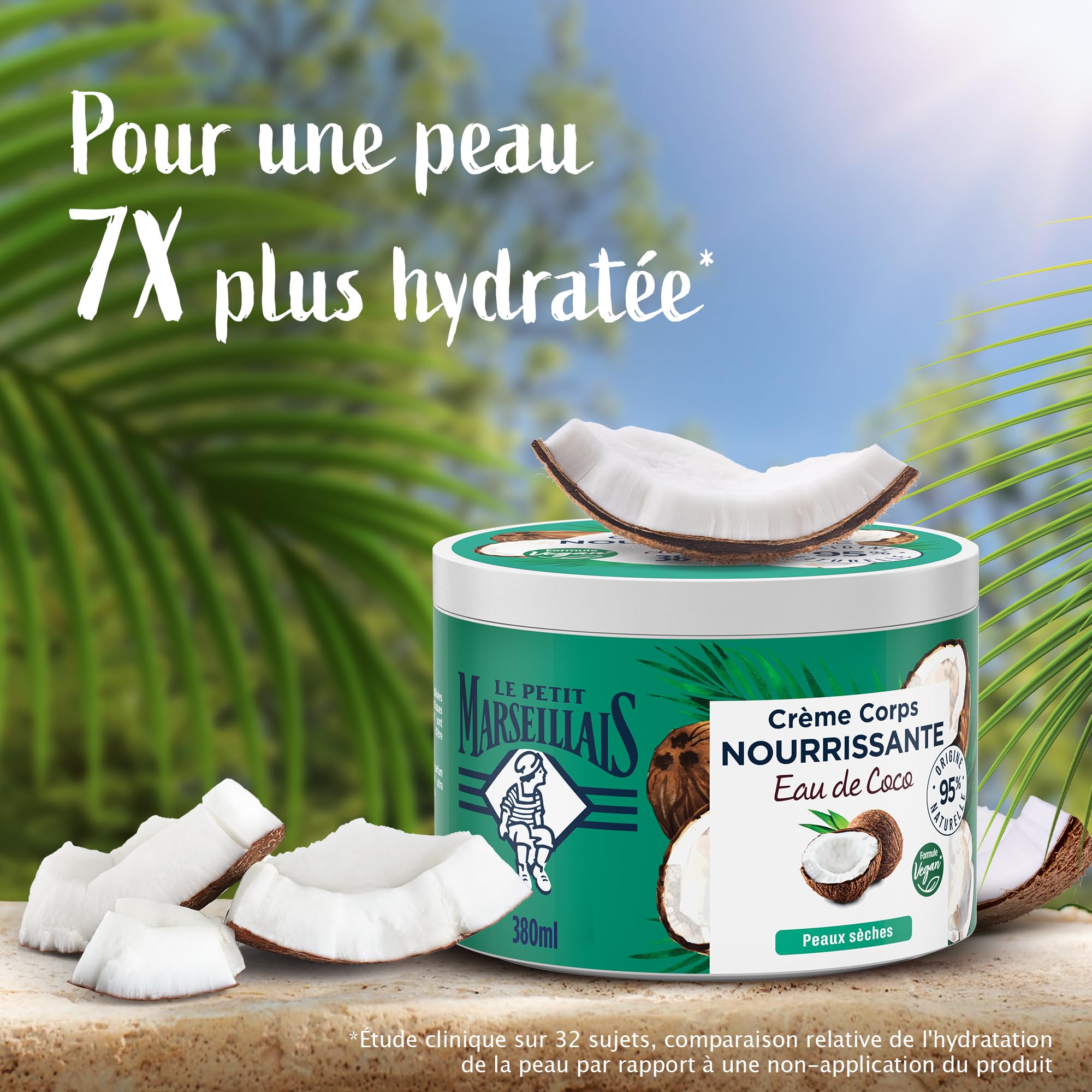 Le Petit Marseillais – Crème Corps Nourrissante Eau de Coco (pot de 380 ml) – Crème hydratante pour peaux sèches – Formule vegan 95% d'origine naturelle
