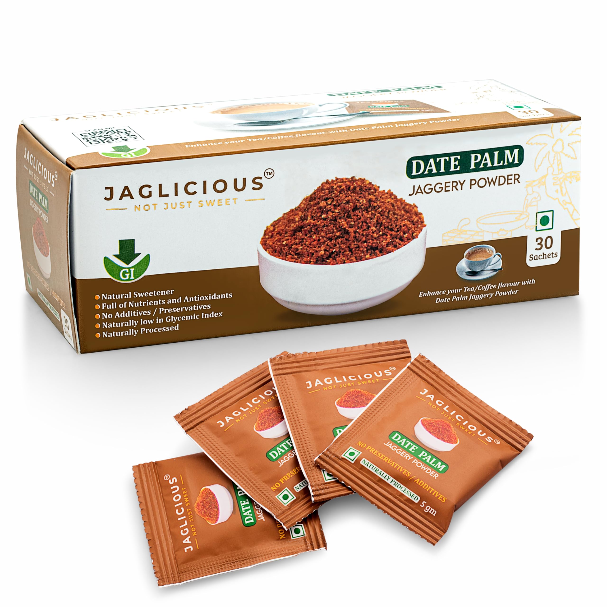 Jaglicious Date Palm Jaggery Powder Sachets For Tea & Coffee (5gm x 30 Sachet) Naturally Processed Khajur Gur, Healthy Sweetener, Sugar Free [Chemical and Pesticide-Free] (Pack of 1) (B0DDTX51Z9) Amazon Price History, Amazon Price Tracker