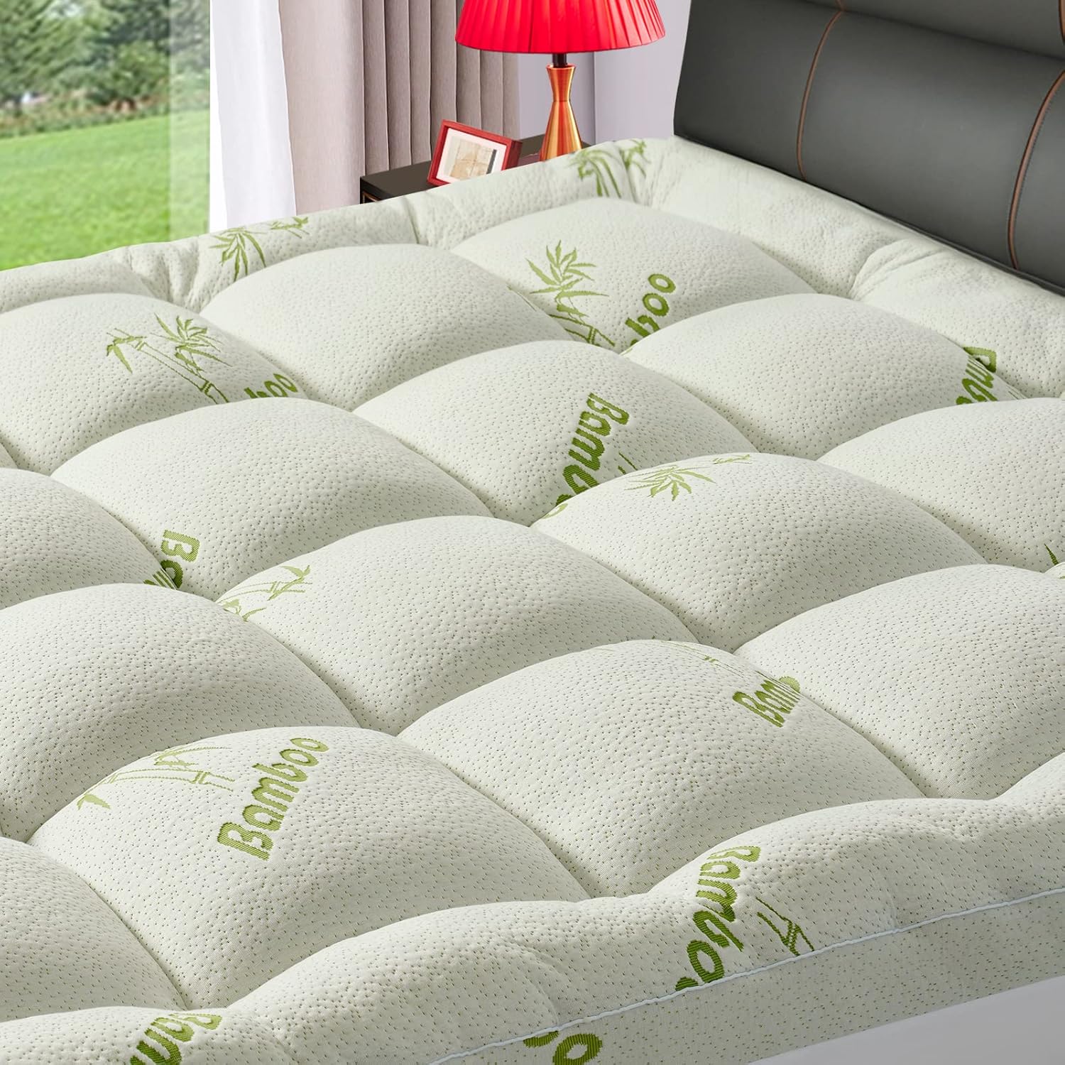PATSBA Premium Viscose Made from Bamboo Queen Size Mattress Topper for Back Pain,1200 GSM Quilted Fitted Extra Thick Mattress Pad,Pillow Top Mattress Cover with Deep Pocket Up to 21 Inches(60*80inch)