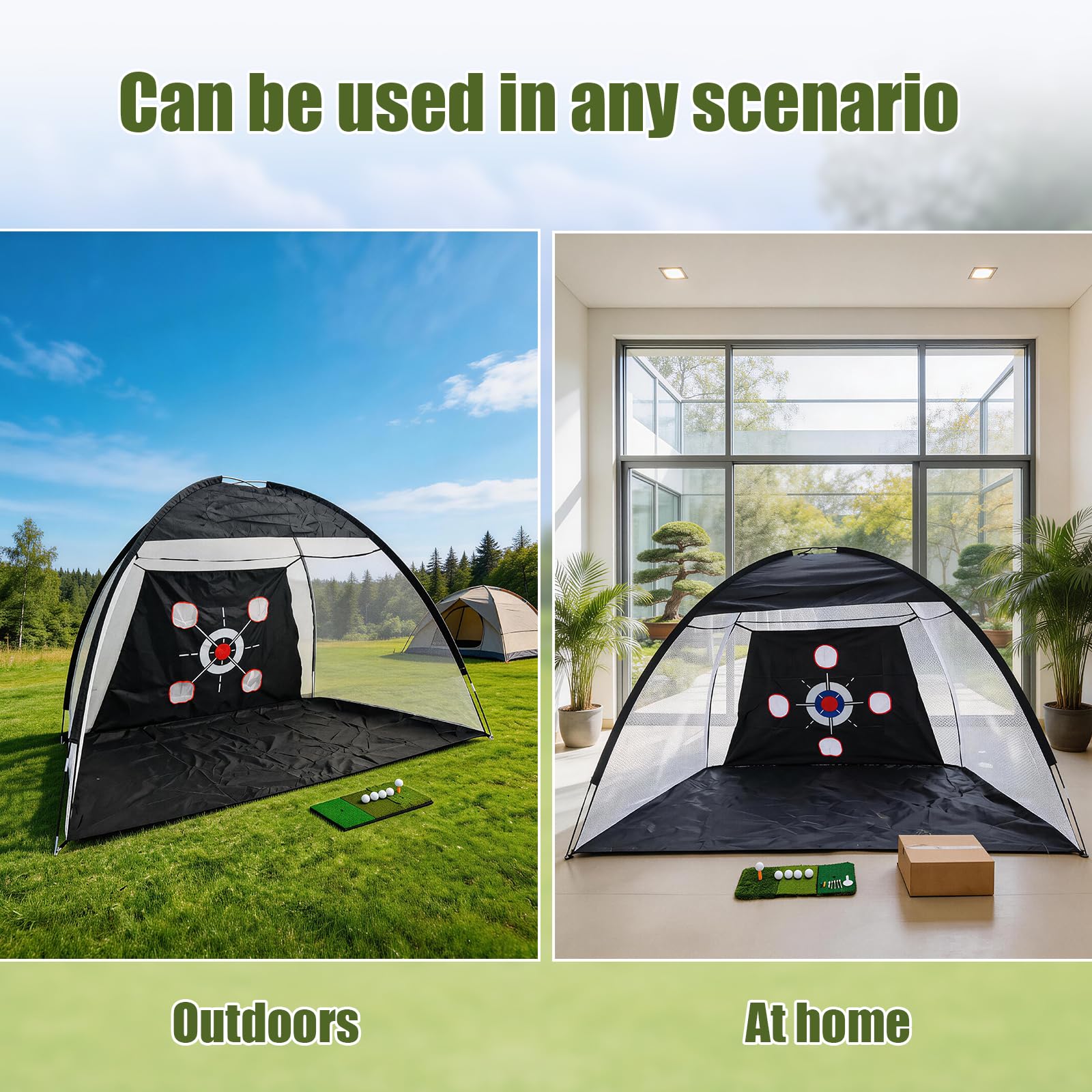 Red de prácticas de Golf con Alfombrilla, Kit de Entrenamiento portátil de 300x200cm con 3 Alfombrillas de golpeo, 10 Pelotas de Golf, Tees y Bolsa de Transporte para Uso en Interiores y Exteriores