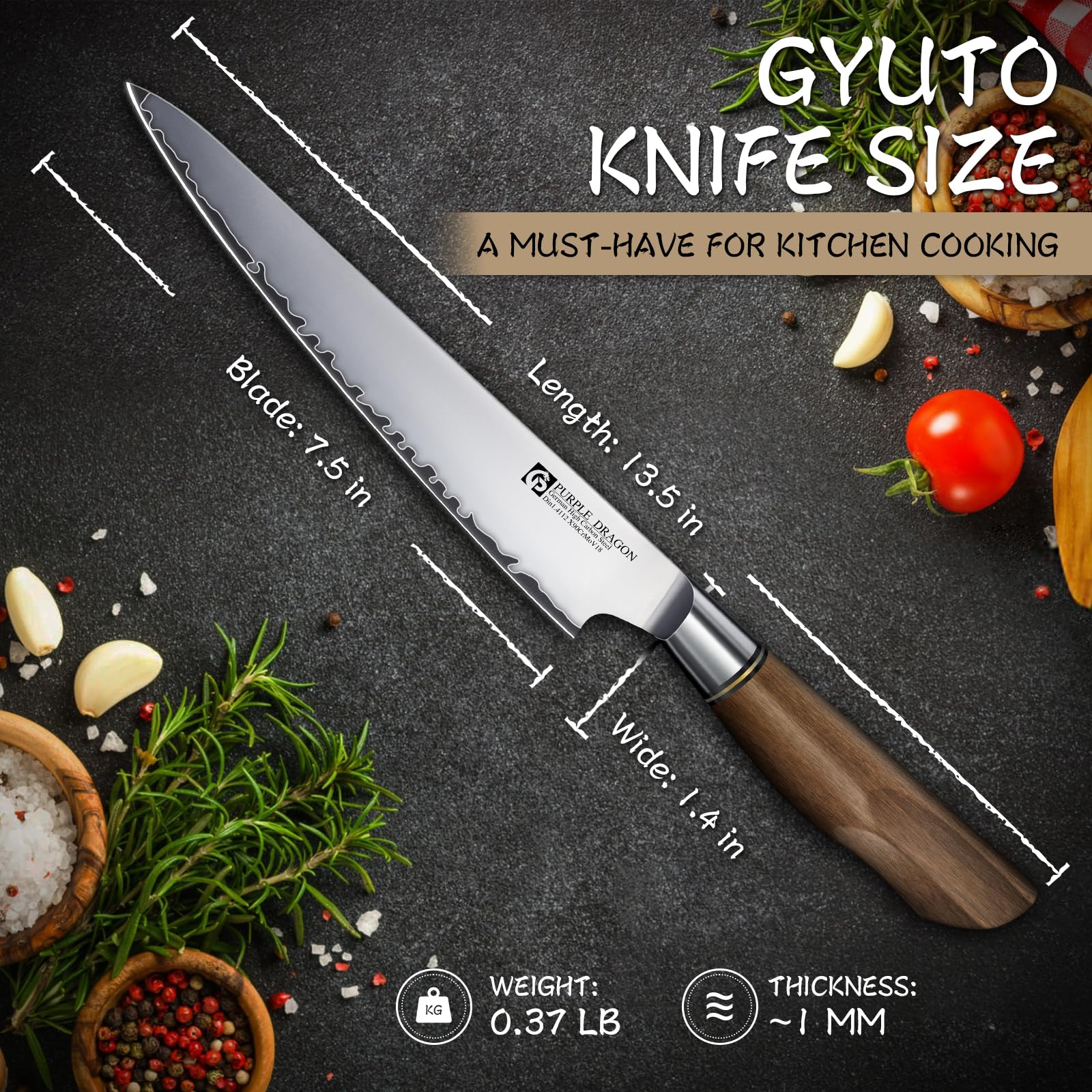 Purple Dragon Gyuto Chef Knife 7.5 Inch Ultra Sharp Kitchen Knife — Amazon image 2