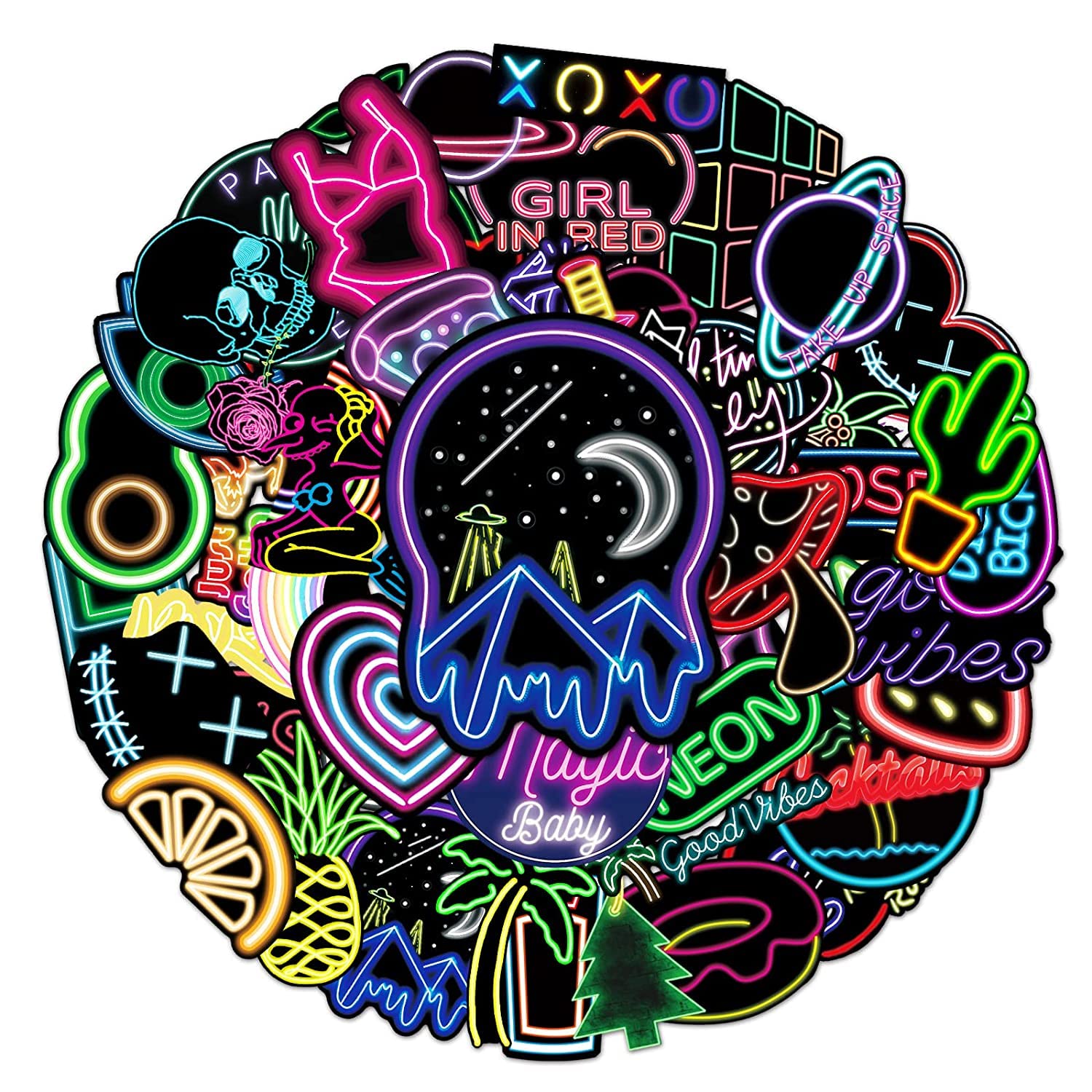 M.T. BROTHERS - 50Pcs Cool Random Cartoon Vinyl Skateboard Stickers For Laptop Guitar Travel Case Water Bottle Car Luggage Bike Sticker Gift For Teens Girls Kids (Neon Party), Self Adhesive (B0BW9NWFCQ) Amazon Price History, Amazon Price Tracker