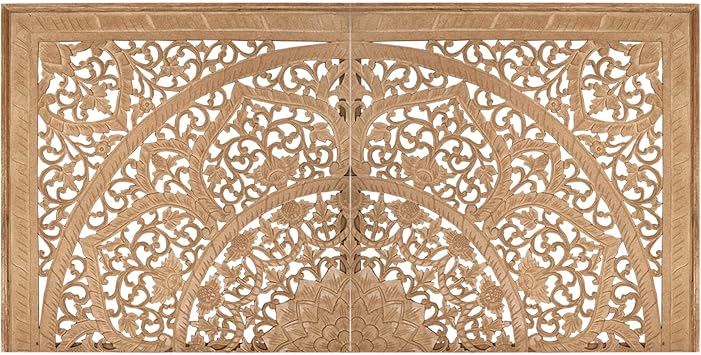 Sumber Natural Personalized Queen Headboard Panels, Custom Engraved Hand Carved Mandala Wall Art, 2 Panels, Hardware Included