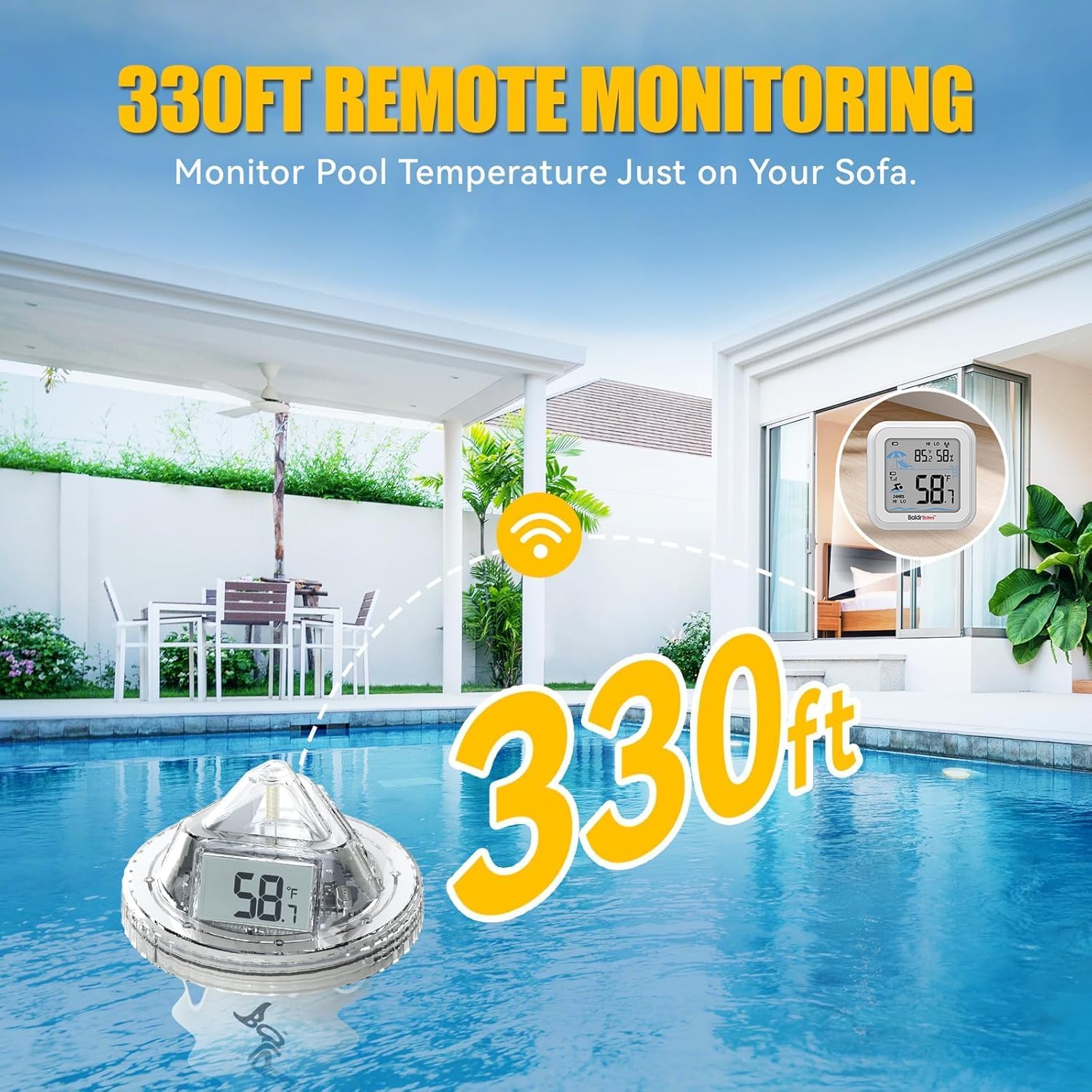 BaldrTherm WiFi Smart Pool Thermometer with Gateway, Anti-Fog 360° Reading, IPX7 Waterproof & Remote App Notifications for Swimming Pools, Hot Tubs, Ice Baths, Spas, Aquariums & Ponds
