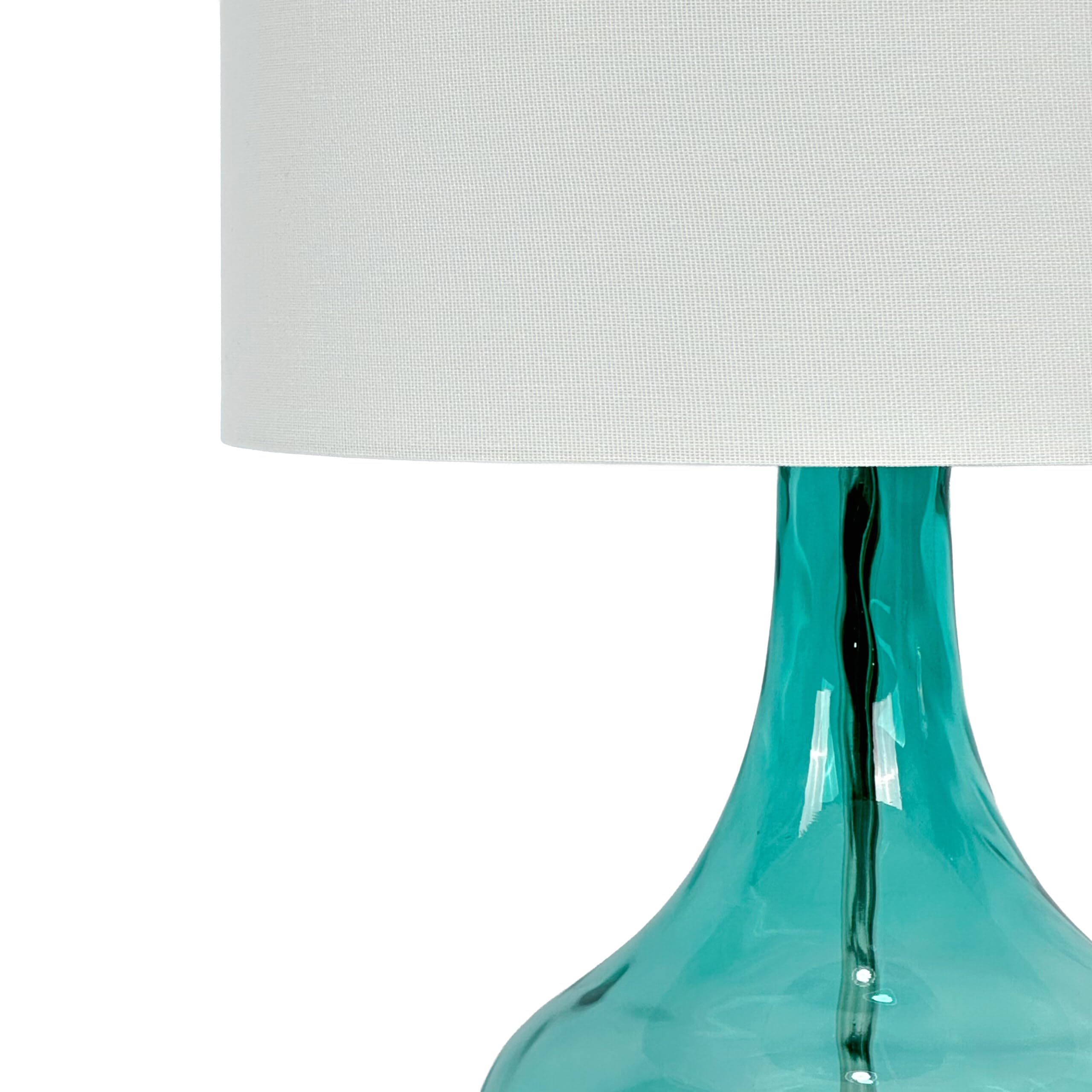 Relaxdays Tischlampe, Glasfuß & Stoffschirm, E27, H x D: 62 x 30,5 cm, Tischleuchte mit Kabel, Wohnzimmer, weiß/blau