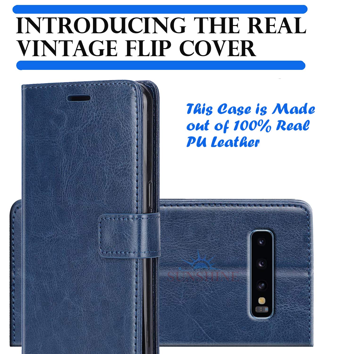 SUNSHINE® Leather flip Case Compatible with Samsung Galaxy s10 | Inside TPU with Card Pockets Wallet Stand Magnetic Closure 360 Degree Complete Protection - Blue (B088PN47WD) Amazon Price History, Amazon Price Tracker