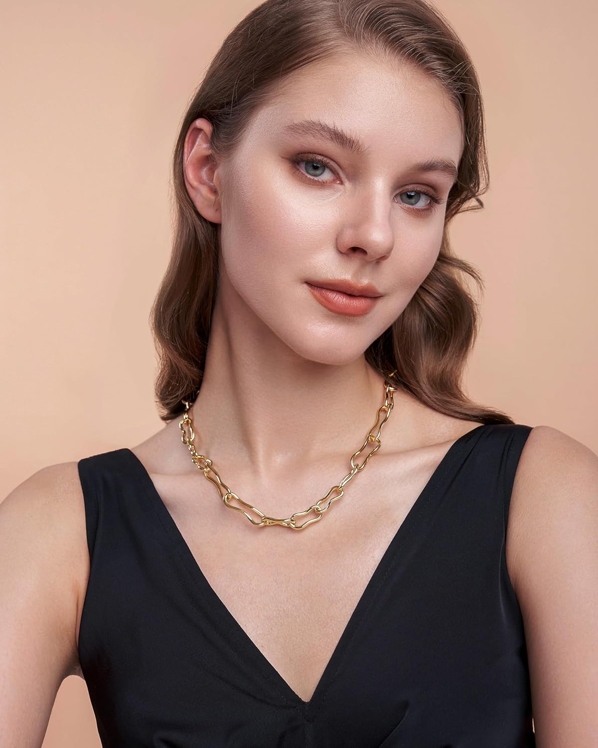 18K Gold Plated Large Stackable Adjustable Curved Irregular Infinity Forever Chain Necklace For Women by SNGIA, Chunky Dramatic Cuban Link Paperclip Chain Toggle Clasp Layered Trendy Charm Statement Jewelry Gifts, Bohemian Vintage Handmade Unique Cute Thin Skinny Summer Beach Fashion Nickle Free Rhinestone Accessories - Image 2