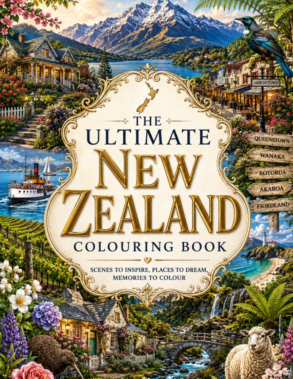 Beautiful New Zealand Coloring Book: Scenic Landscapes, Lakes & Cozy Villages