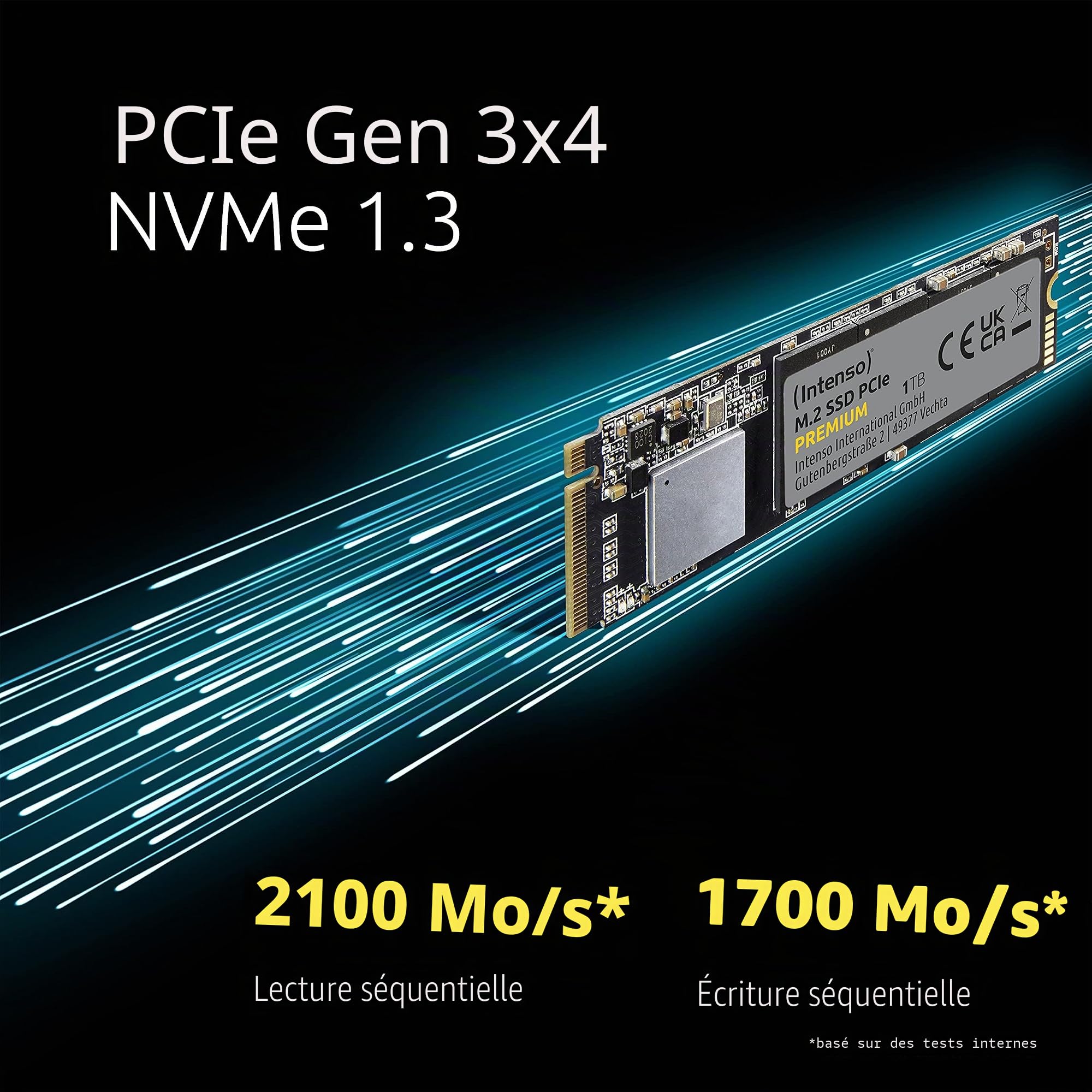 Intenso Disque SSD Interne 500 Go M.2 SSD PCIe Premium, jusqu'à 2100 Mbit/s, (PCI Express Gen.3x4 NVMe 1.3, Solid State Drive)