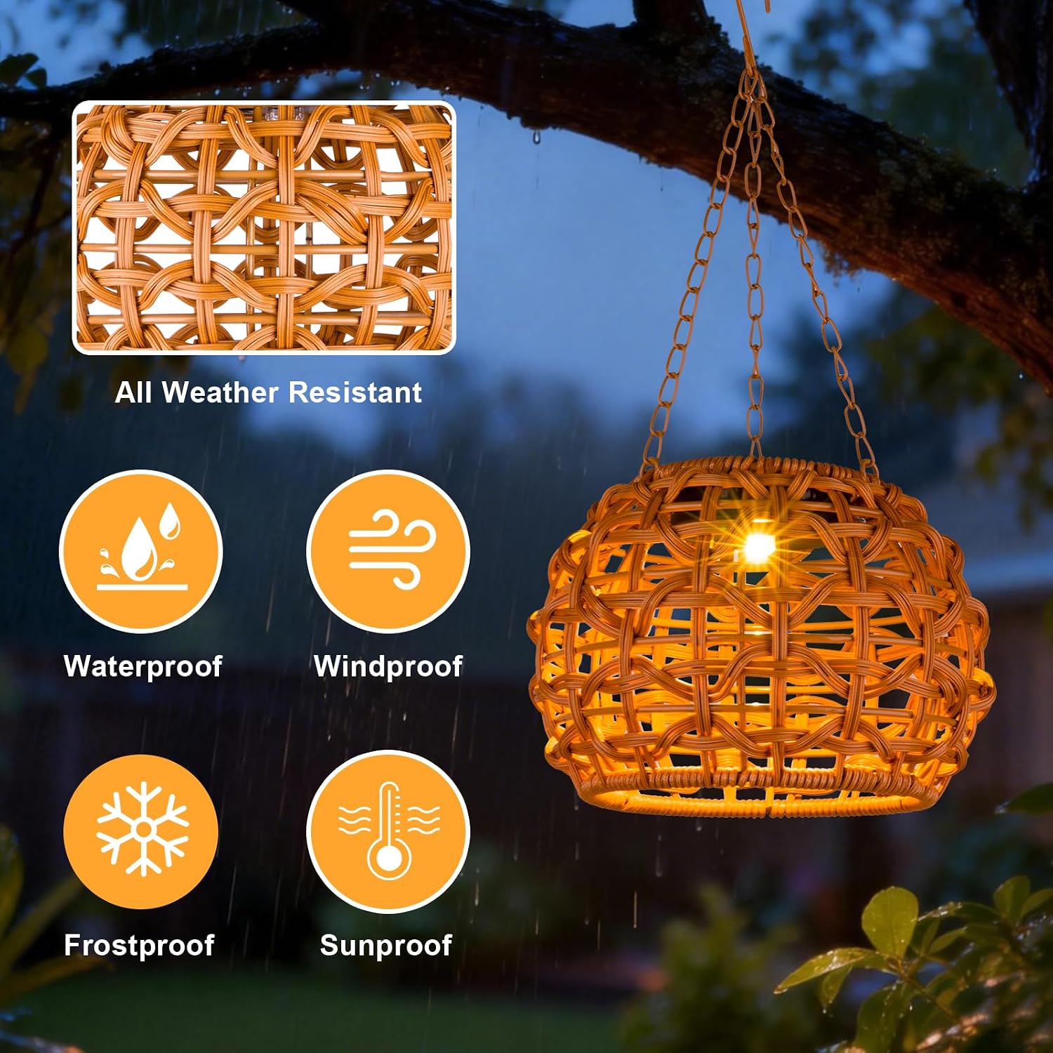2 Pack Solar Lanterns Outdoor Waterproof, Hanging Solar Lights for Outside with Upgraded Bright LED, Boho Rattan Lantern, Outdoor Chandelier Lights for Garden, Yard, Porch, Patio, Backyard, Gifts