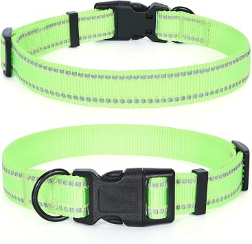 Mile High Life Reflective Dog Collar, Basic Dog Collars Adjustable Quick Release, Soft Nylon Pet Collar with Metal D-Ring for Small Medium Large Dogs Lime, M Neck13-17"