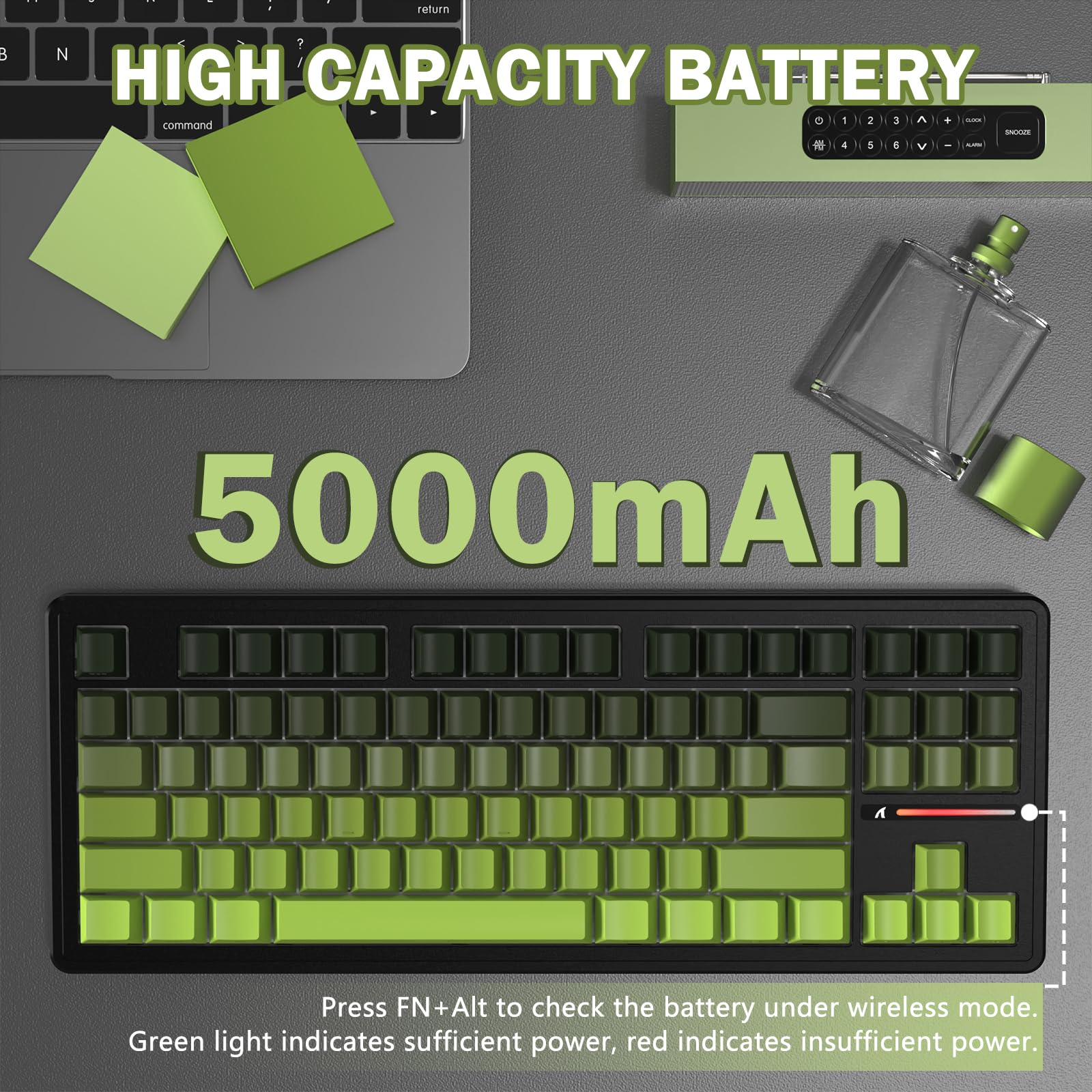 ATTACK SHARK M87PRO Clavier De Jeu Mécanique sans Fil Tkl, BT5.0/2.4G/USB-C Filaire, Clavier RGB à Échange à Chaud, 5000mAh, Disposition Américaine, Impression Latérale Dégradée - Matcha