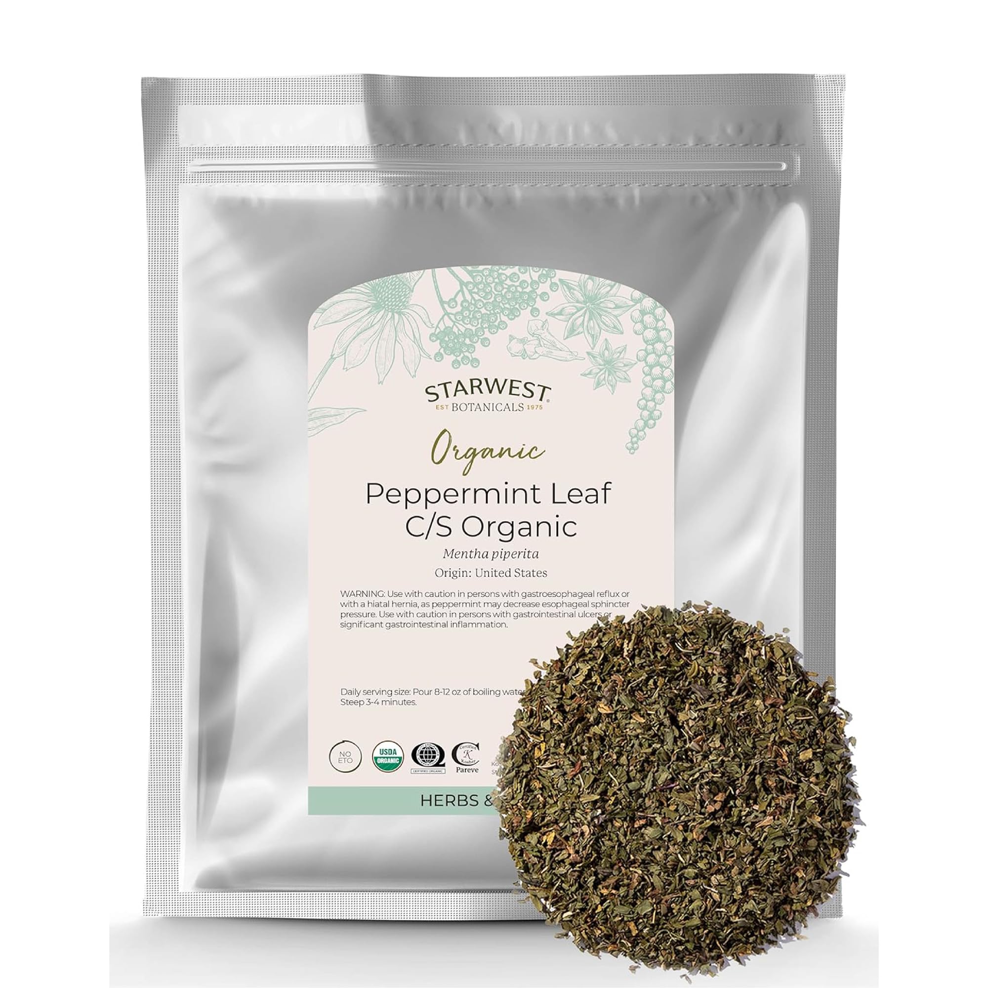 Starwest Botanicals Organic Peppermint Leaves Cut & Sifted - Bulk 1 lb Bag 16 Ounce (Pack of 1)