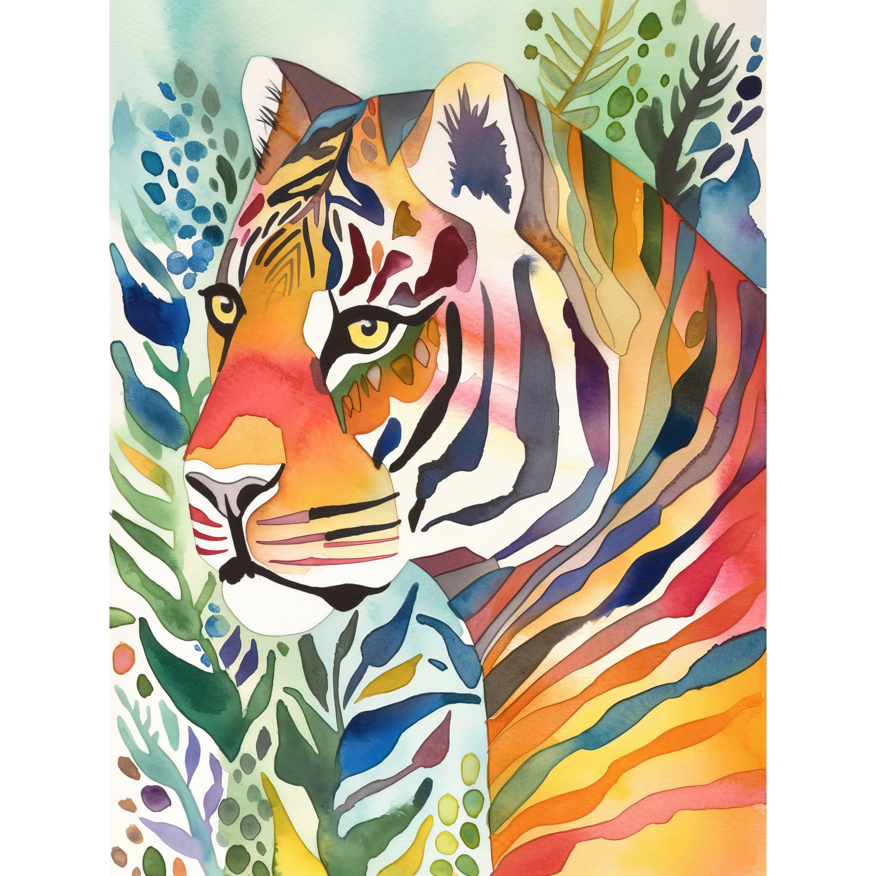 Artery8 The Hidden Tiger Folk Art Extra Large XL Wall Art Poster Print, Unframed Paper 24X32, 81L x 61W cm