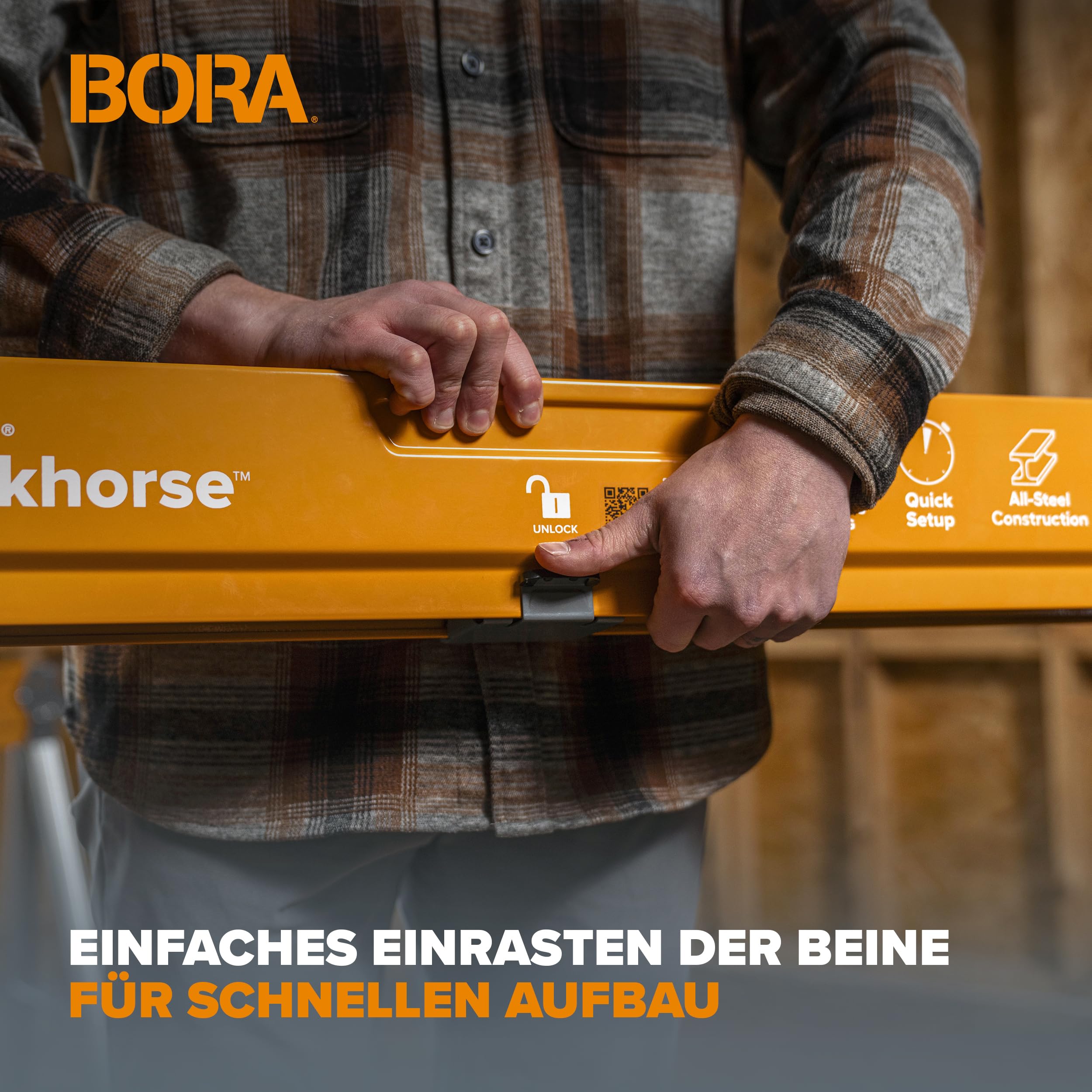 Bora Arbeitsböcke klappbar mit Stahlrahmen, 1225 kg Tragfähigkeit – Arbeitsbock 2er Set, höhenverstellbar, Sägebock klappbar, 2x4 Halterung – PM-3350T