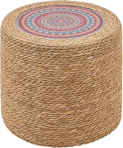 Miniatura 14 de Wimarsbon Taburete Natural de Sereno Marino, Otomana Redonda Tejida a Mano, para Sala de Estar, Asiento para Exterior (Natural y Azul) Espadaña