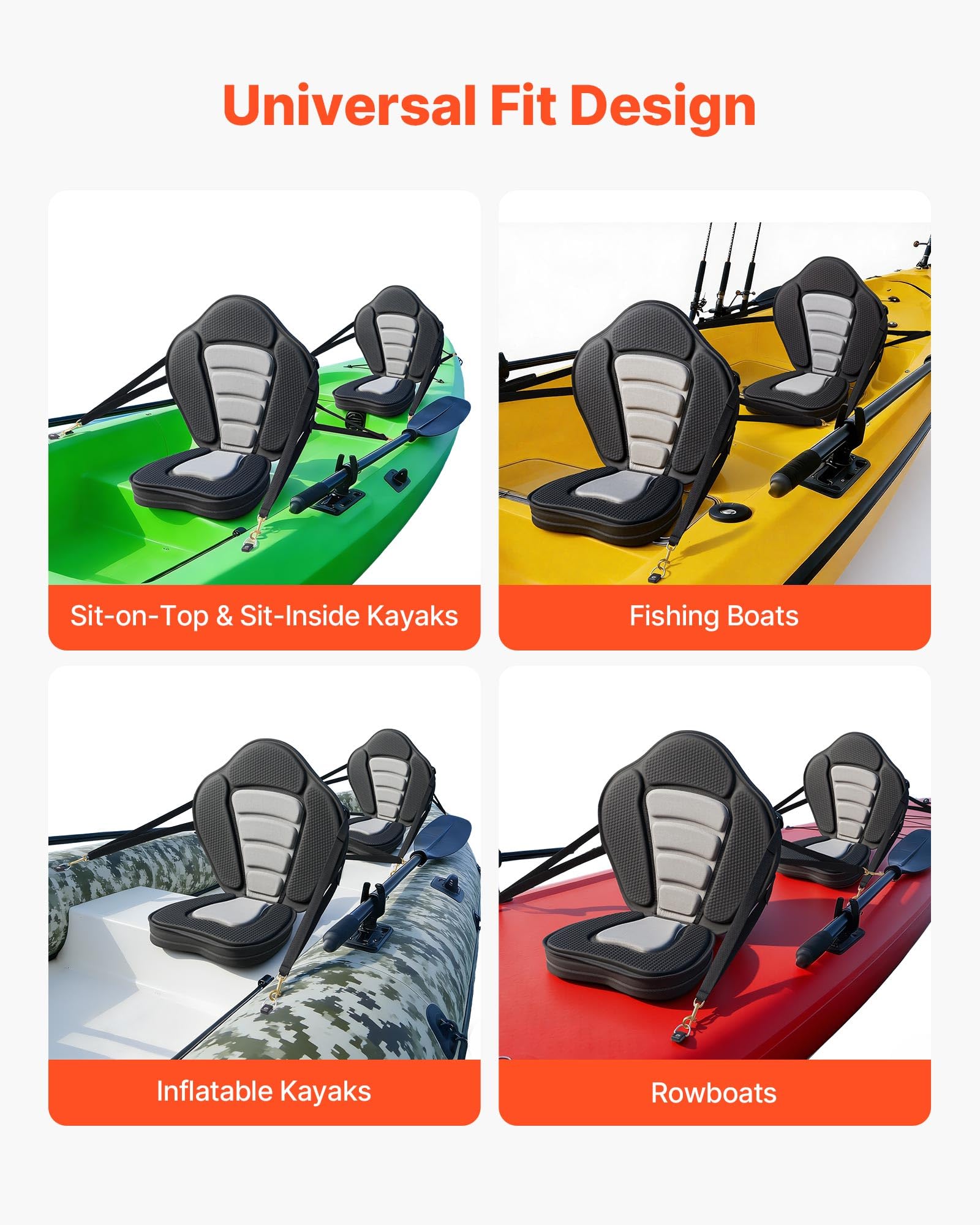 VEVOR 2 x Kajaksitz 53 mm Dicke, Gepolsterter Sitz für Stand-Up-Paddle-Board, Bootssitz mit Rückenlehne & Aufbewahrungstasche & Verstellbaren Gurten für SUP Kanu Angelboot Aufblasbares Kajak