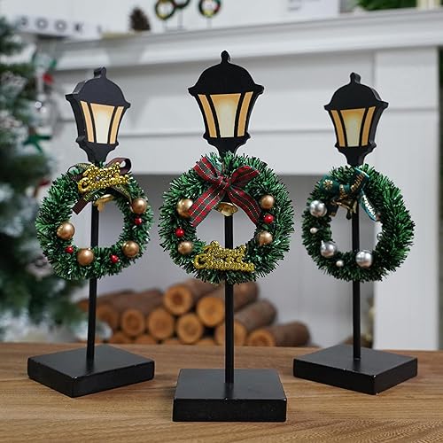 Miniatura 4 de NEROSUN Decoraciones de mesa de Navidad, 6 piezas de corona y farol de madera de pie, letreros de decoración de mesa de Feliz Navidad para Navidad,