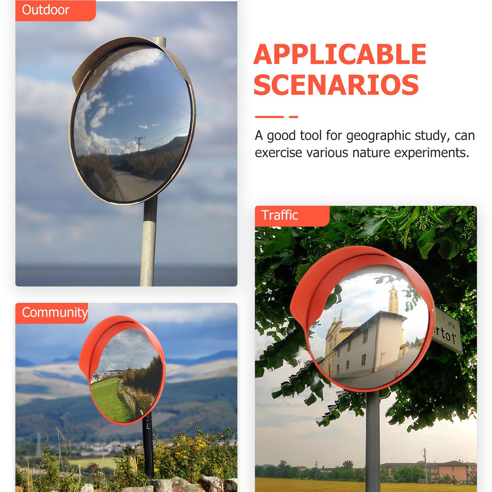 Miroir Convexe Orange 30cm en Plastique et Métal pour Surveillance Complète Extérieur Angles de Route Résistant aux Températures Extrêmes