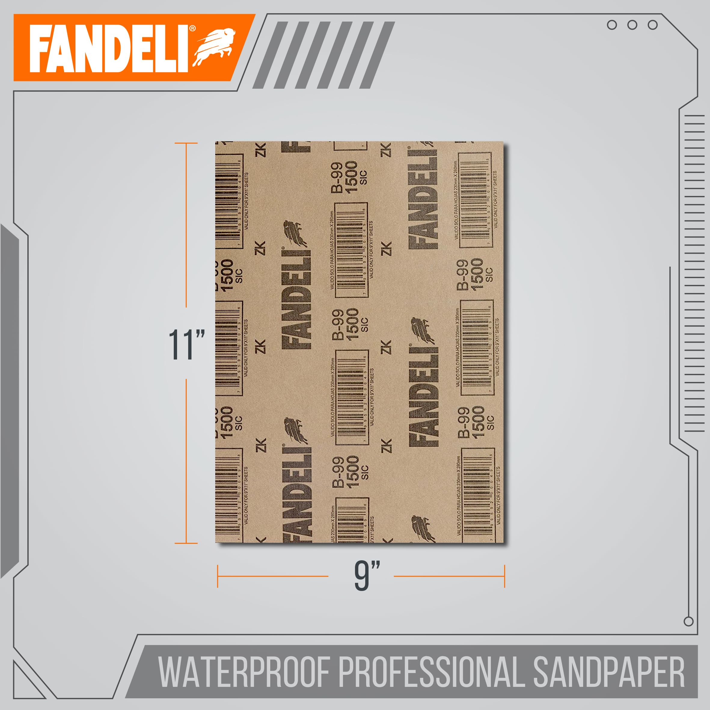 Fandeli Carta vetrata impermeabile, grana 1500, fogli 22,9 x 27,9 cm, per lucidatura auto, levigatura per mobili in legno e levigatura in metallo, resistente all'acqua (grana 50, grana 1500)