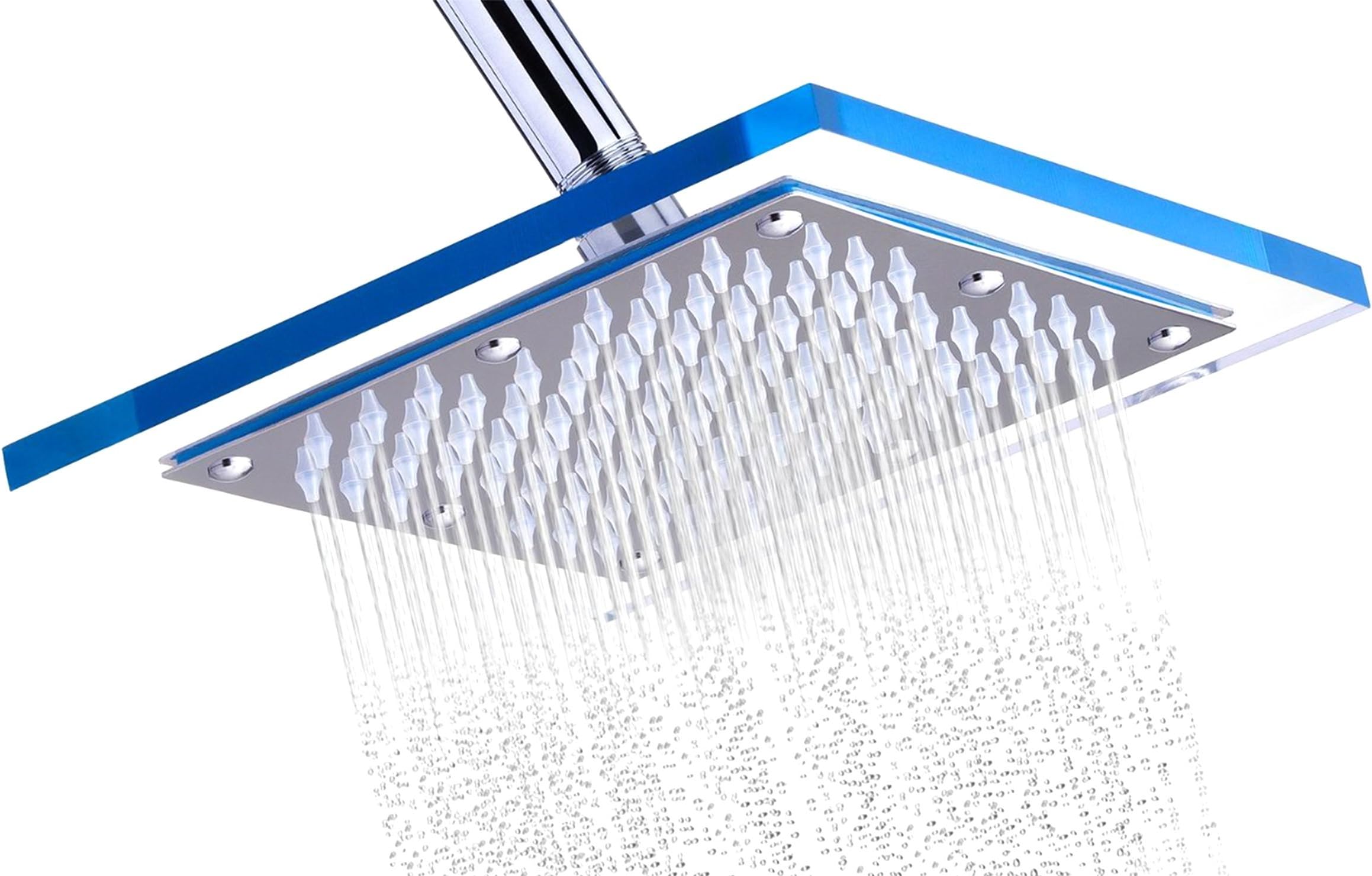 Best Ultra-Luxurious Rainfall Style Shower Head, High Pressure, 88 Rub-Clean Jet Nozzles, Free Teflon Seal Tape, Stainless Steel with Sparkling Clear Acrylic, Swivel Brass Ball