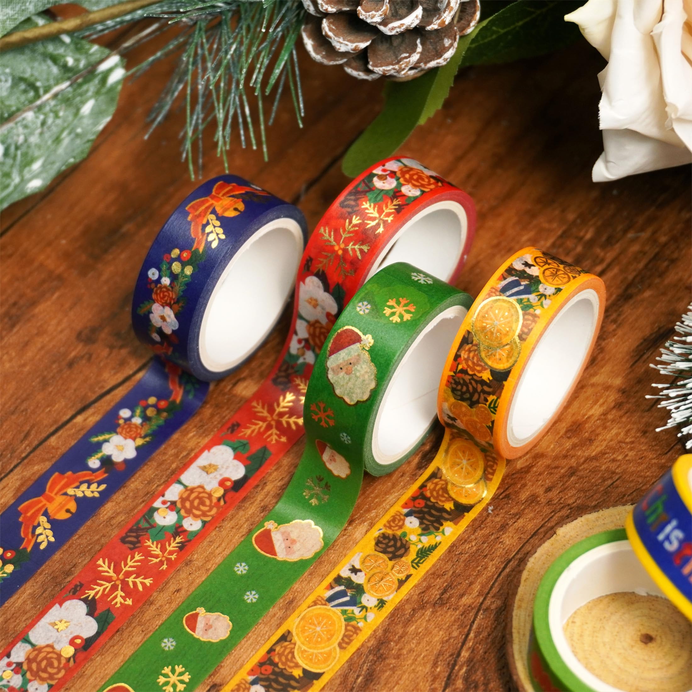 YUBBAEX Christmas Washi Tape Set - 12 Rolls Gold/Silver Foil Masking Tape For Crafts & Journaling