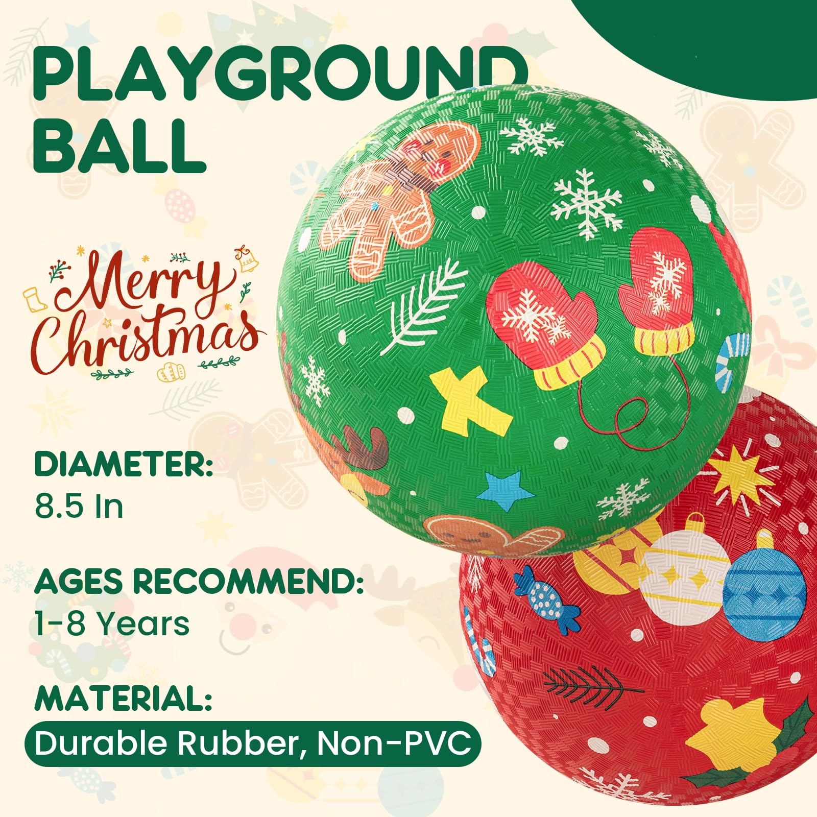U&C Planet 2 Pack Christmas Balls 8.5 Inch Playgroundballs for Children Rubber Kickball & Handball for Kids 1-8 Years Includes Hand Pump for Indoor Outdoor Play (Santa - Image 2