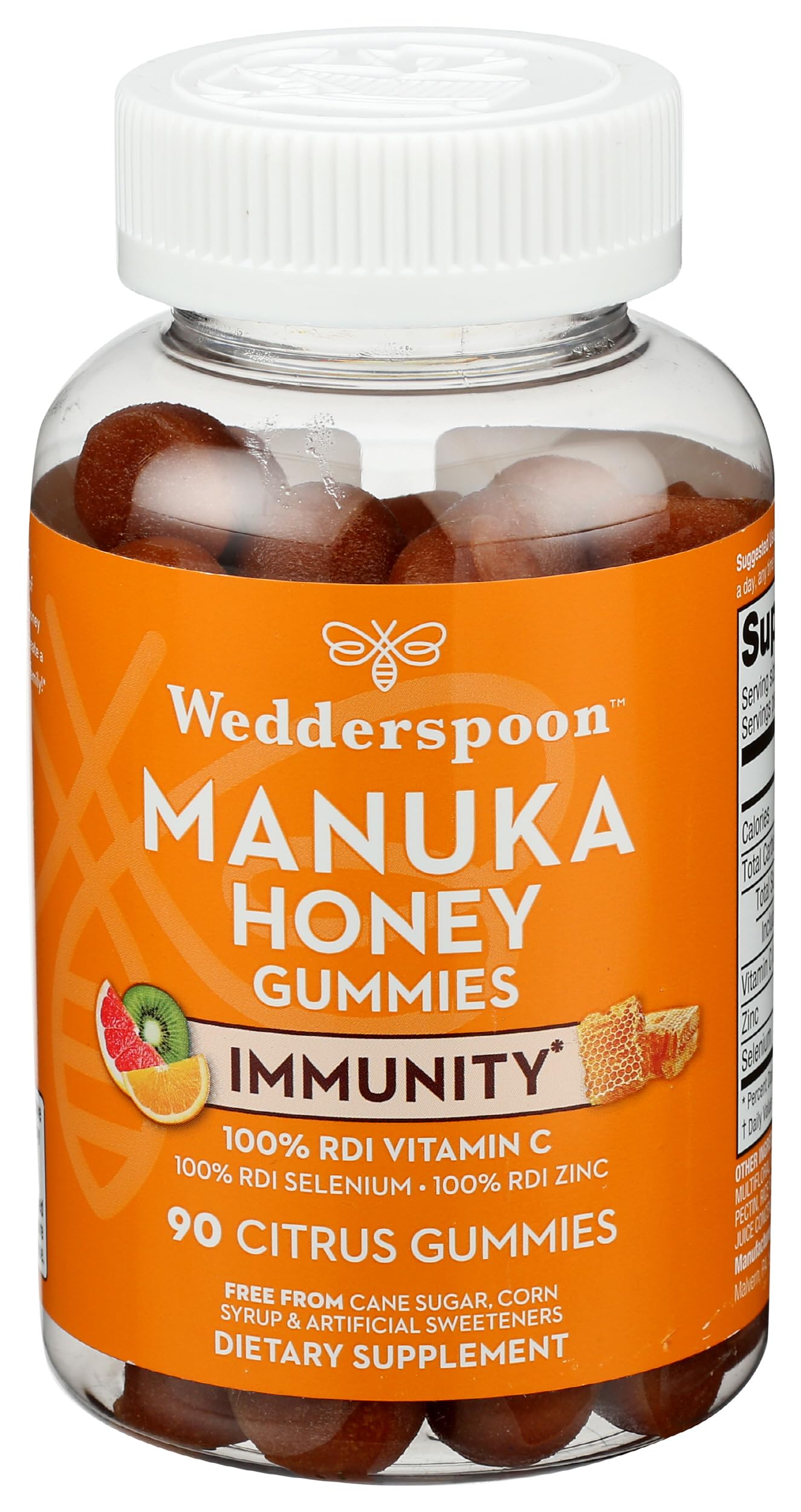 Wedderspoon Manuka Honey Immunity Gummies, Tangy Citrus, 90 Count | Chewable| Vitamin C & Zinc Support