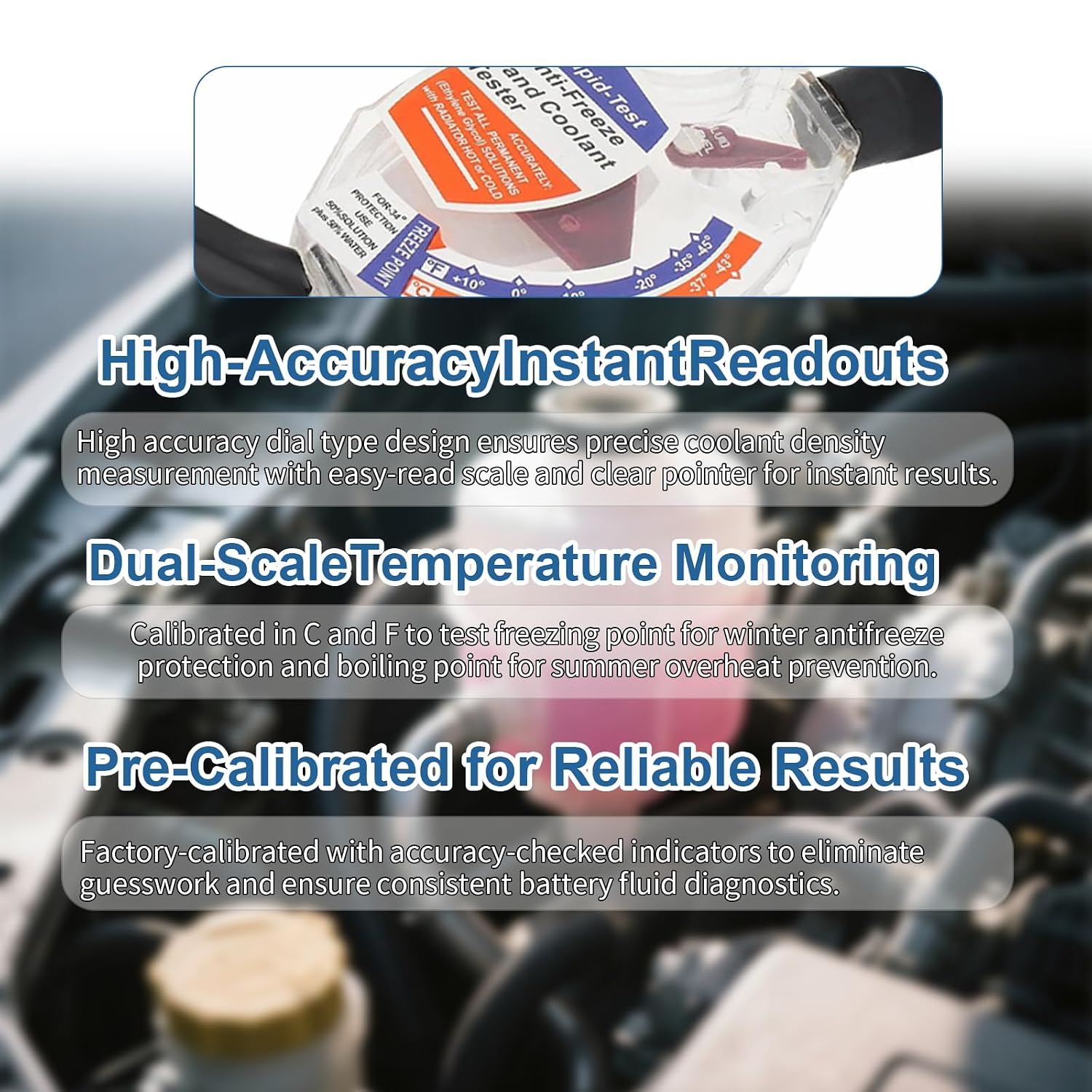 Coolant Tester Accessory, Antifreeze Tester for Understanding The State of Coolant, Battery Hydrometer for Testing Hot or Cold Batteries on 6V/12V/24V Systems