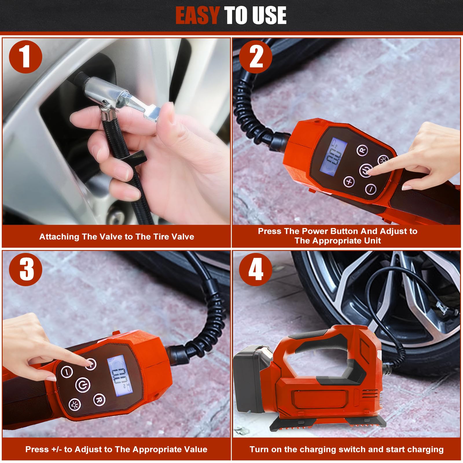 Akku-Kompressor für ‎Milwaukee M18 Akku (ohne Akku, ohne Ladegerät), Tragbare LED-Licht Handheld Luftpumpe mit digitalem Manometer, Elektrische Luftkompressor für Autos, Motorräder, Fahrräder, Sportbä