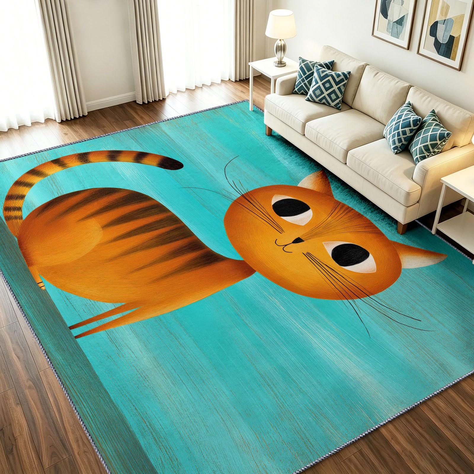 Alfombra de animales antideslizante y suave para comedor de pelo corto azul