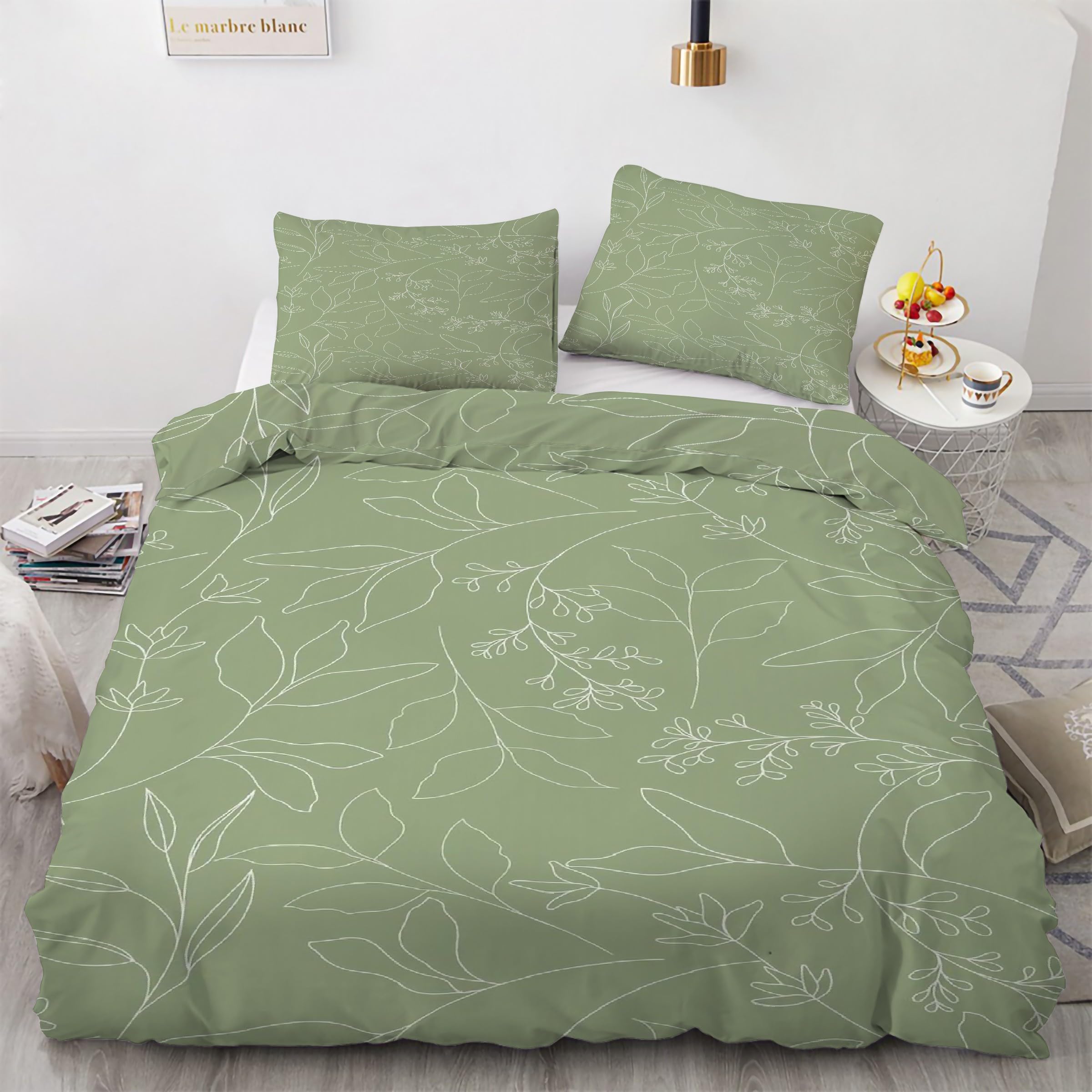 Housse de couette 240x260 vert en microfibre douce avec fermeture éclair