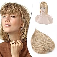 Vista 12 de Hairro Toppers de cabello humano con flequillo clip en Remy Topper postizo para mujeres clip en tupé Wispy parte media pérdida de cabello