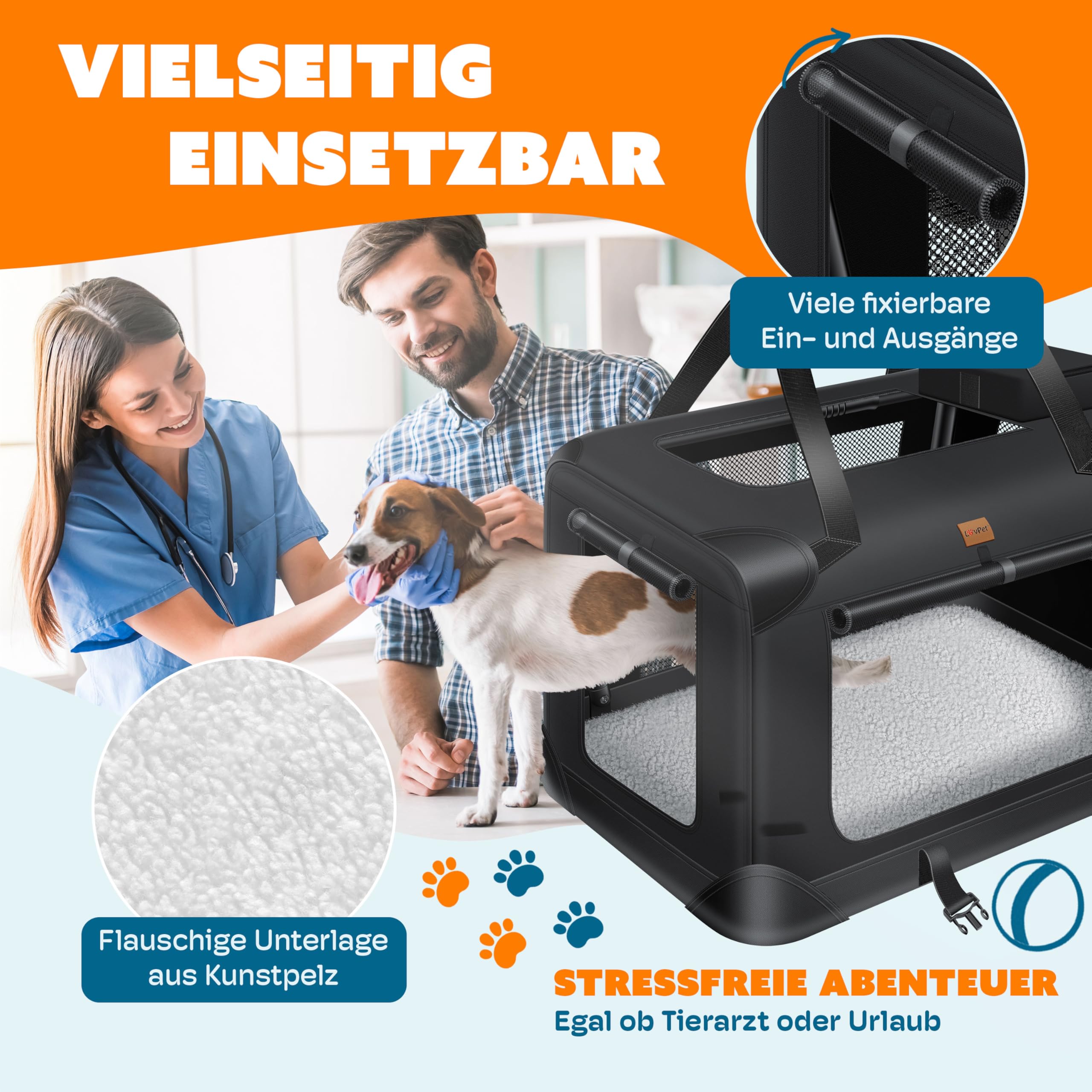 LOVPET® Trasportino per Cani - Box per Cani Pieghevole incl. Borsa per Il Trasporto e Ciotola - Cani e Gatti - casetta per Il Trasporto di Animali Domestici, Nero, XXL
