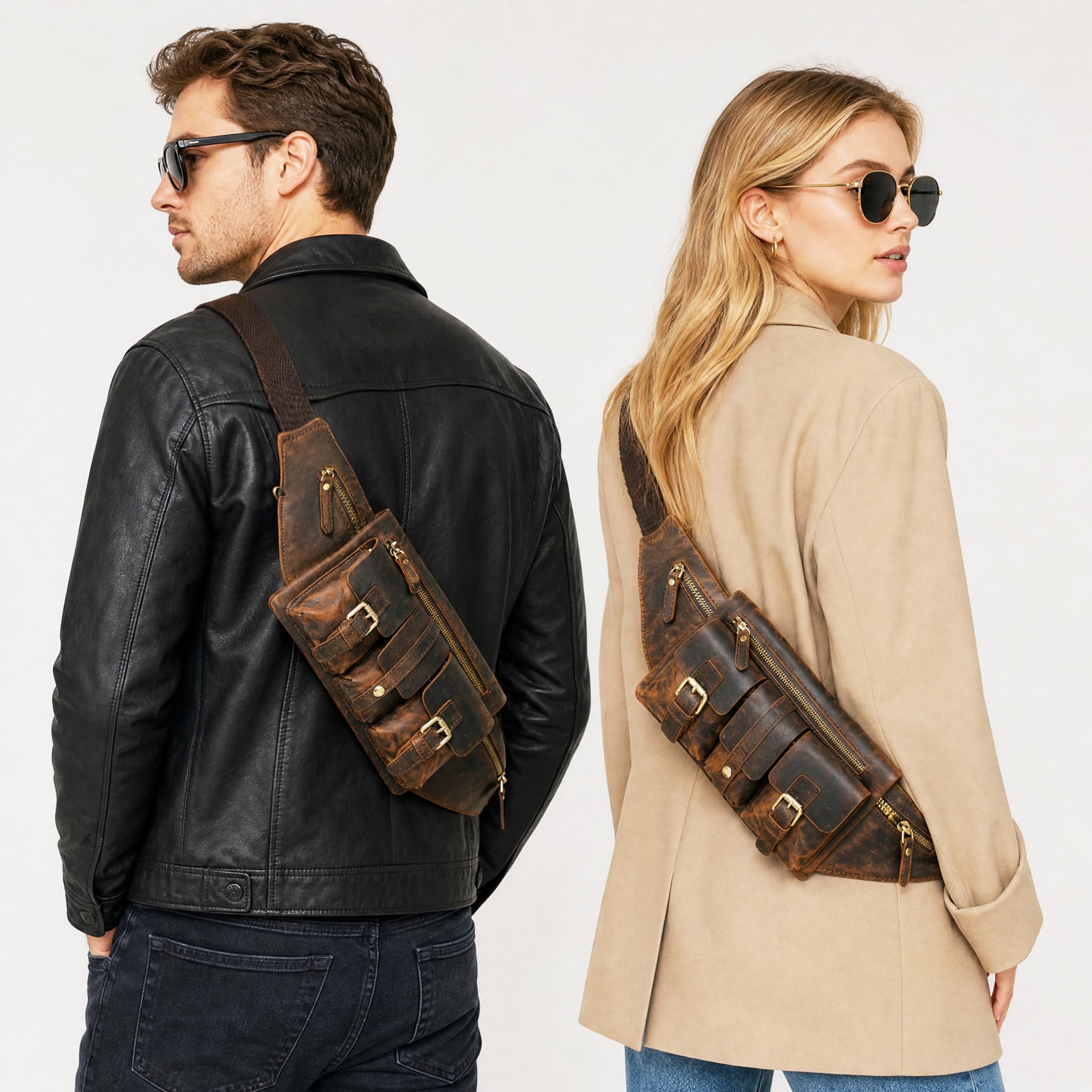 Épais Crazy Horse en Cuir Randonnée Équitation Voyage en Plein Air Ceinture Fanny Taille Pack Petit Téléphone Cigarette Poche pour Hommes Femmes 380 (381 Marron)
