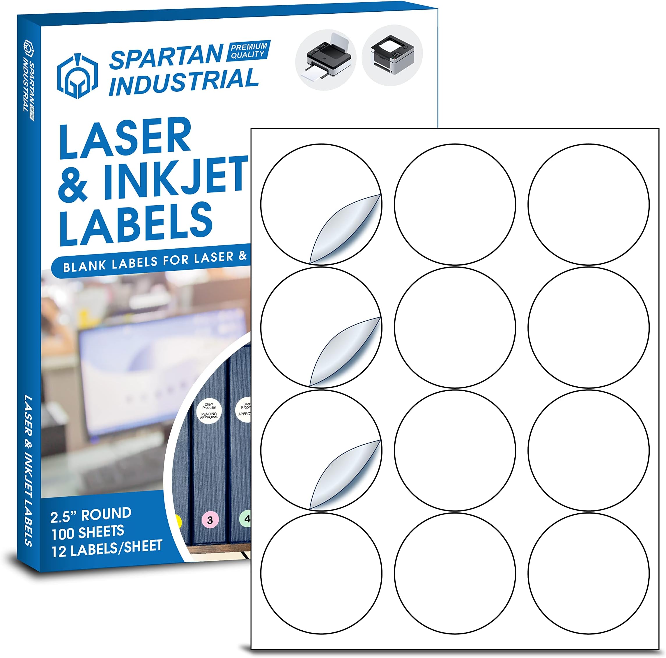 2.5" Round White Adhesive Labels 12 per Sheet