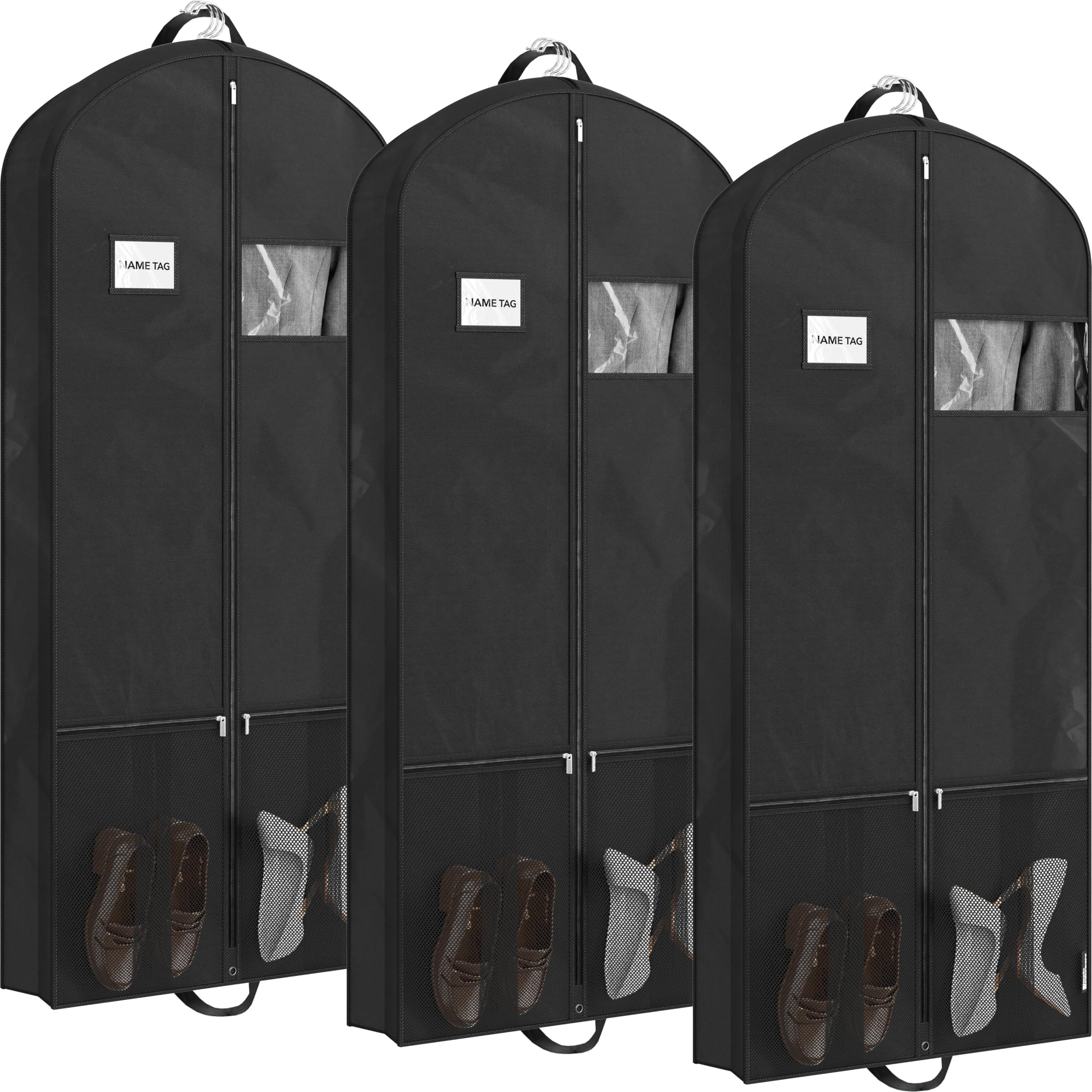 Simple Houseware 60インチ 旅行用ガーメントバッグ ポケット付き 不織布 | 軽量 ブラック 3パック