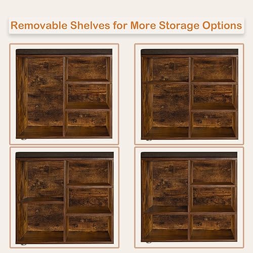 Miniatura 8 de DINZI LVJ Banco de almacenamiento de zapatos con cojín, zapatero con 12 cubos y estantes ajustables, organizador de zapatos multifuncional para