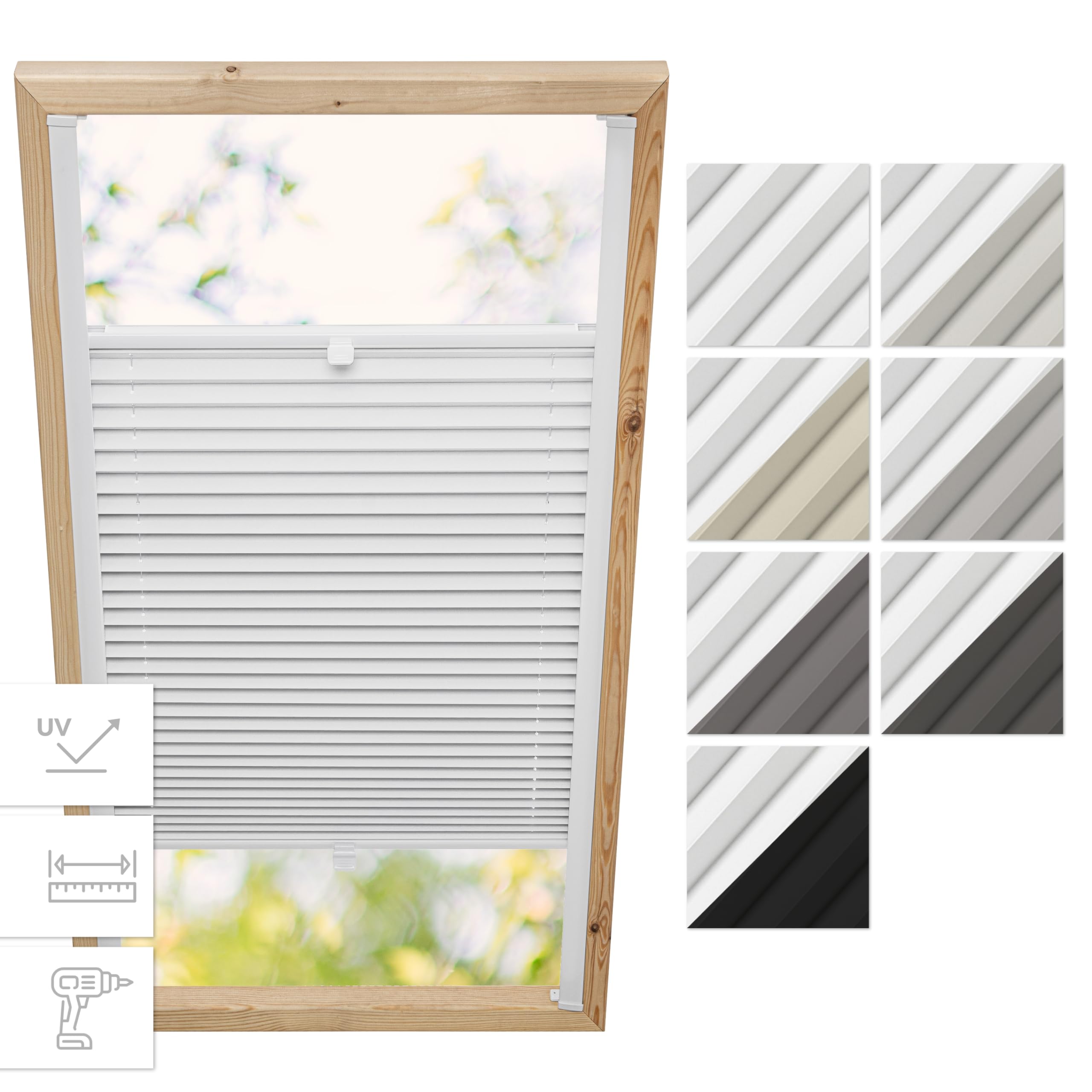 Obscurcissement de la fenêtre de Toit, Store plissé Thermique avec perçage pour fenêtres Velux - Modèle: MK04 - Couleur du Tissu: Blackout Blanc-Blanc - Store de Toit plissé intérieur