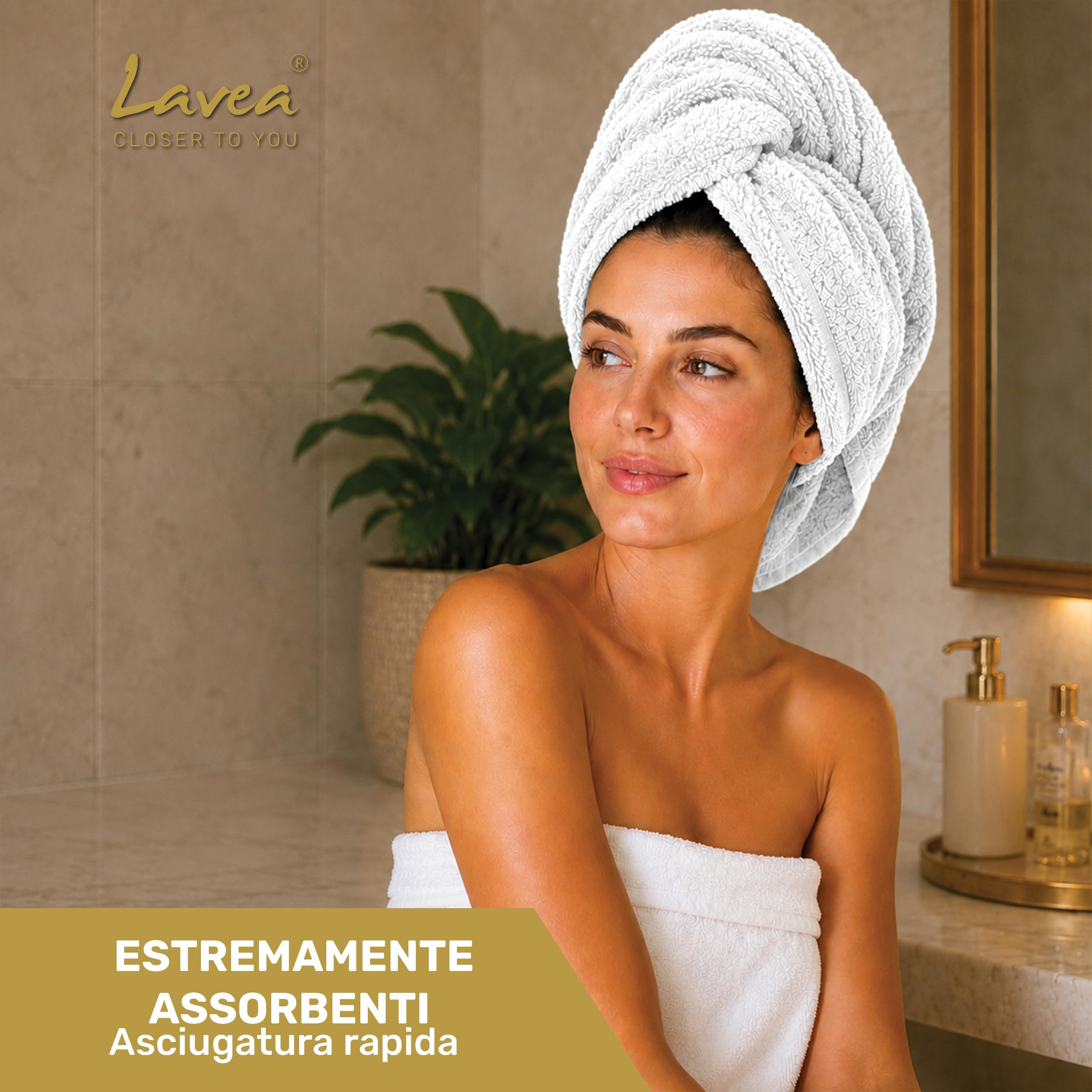 Lavea® Set Asciugamani Bagno 8 Pezzi 50x100 cm – Spugna 100% Cotone Morbida e Assorbente – Asciugamani Viso, Mani e Bidet per Casa, Hotel, Spa – Bianco